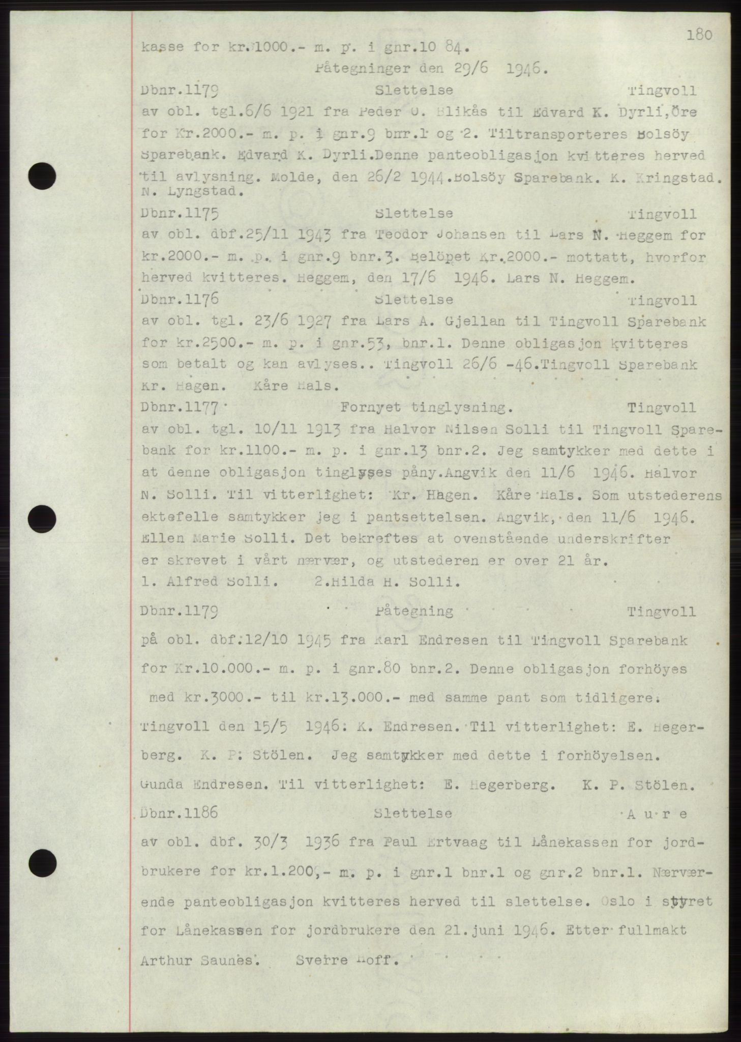 Nordmøre sorenskriveri, SAT/A-4132/1/2/2Ca: Mortgage book no. C82b, 1946-1951, Diary no: : 1179/1946