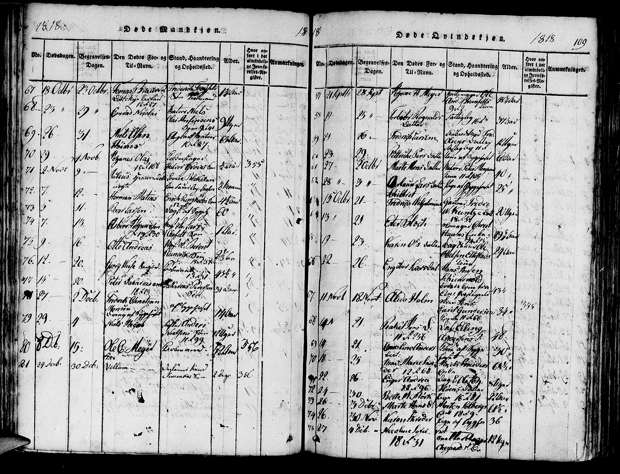 Domkirken sokneprestembete, AV/SAB-A-74801/H/Haa/L0010: Parish register (official) no. A 10, 1816-1821, p. 109