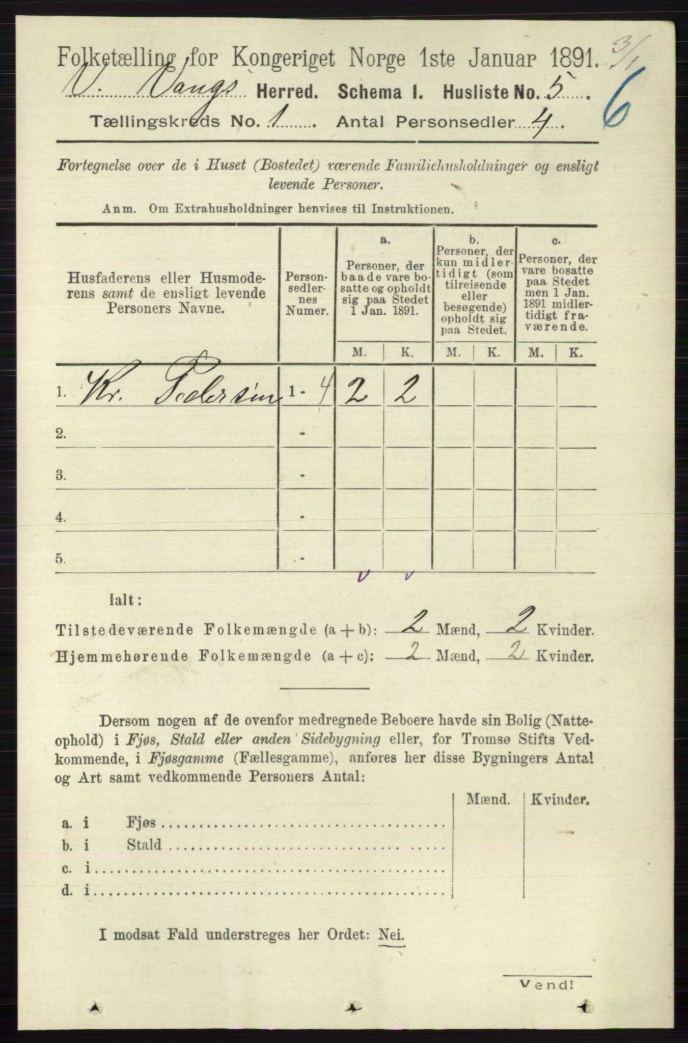 RA, 1891 census for 0545 Vang, 1891, p. 35