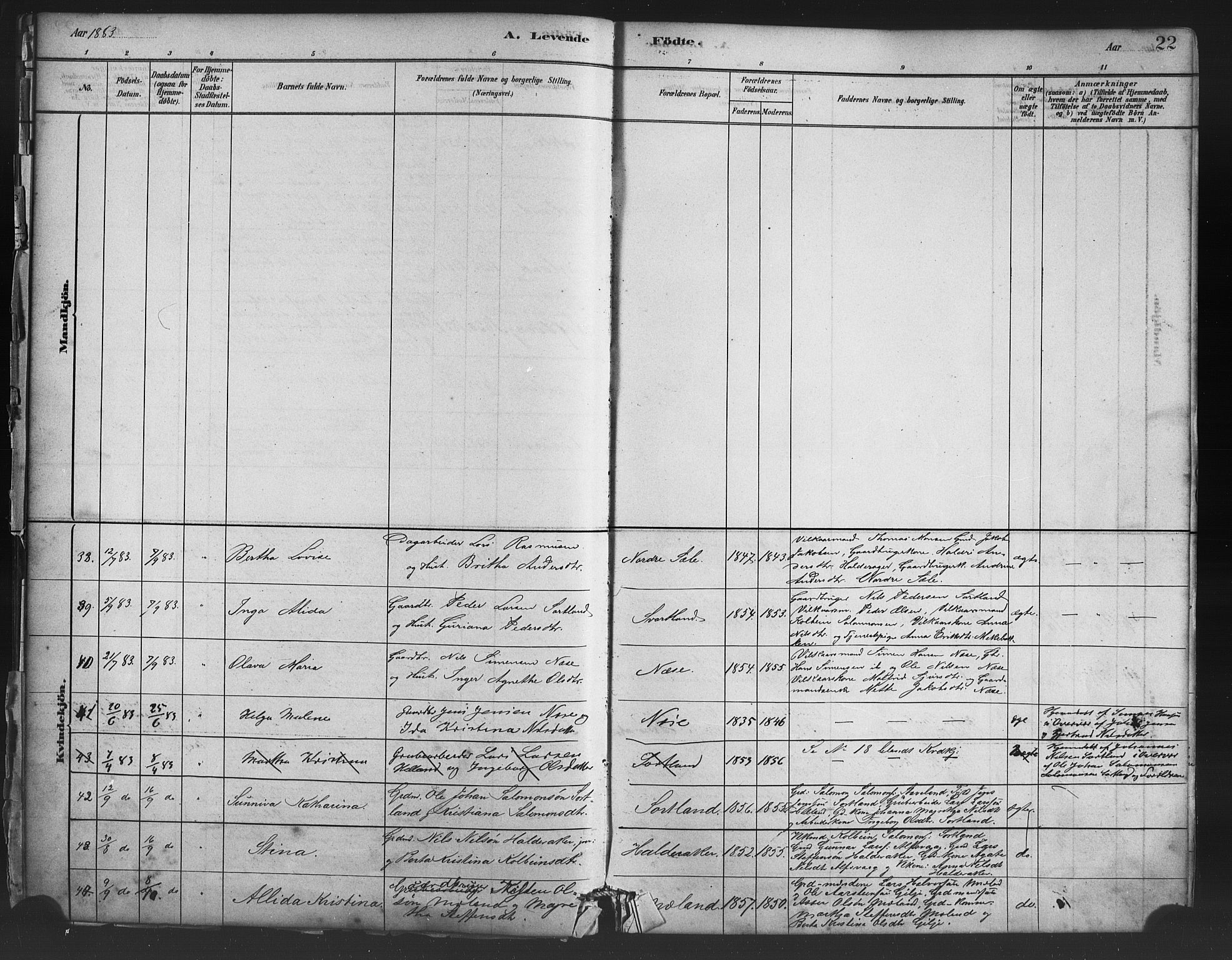 Finnås sokneprestembete, AV/SAB-A-99925/H/Ha/Haa/Haac/L0001: Parish register (official) no. C 1, 1881-1894, p. 22