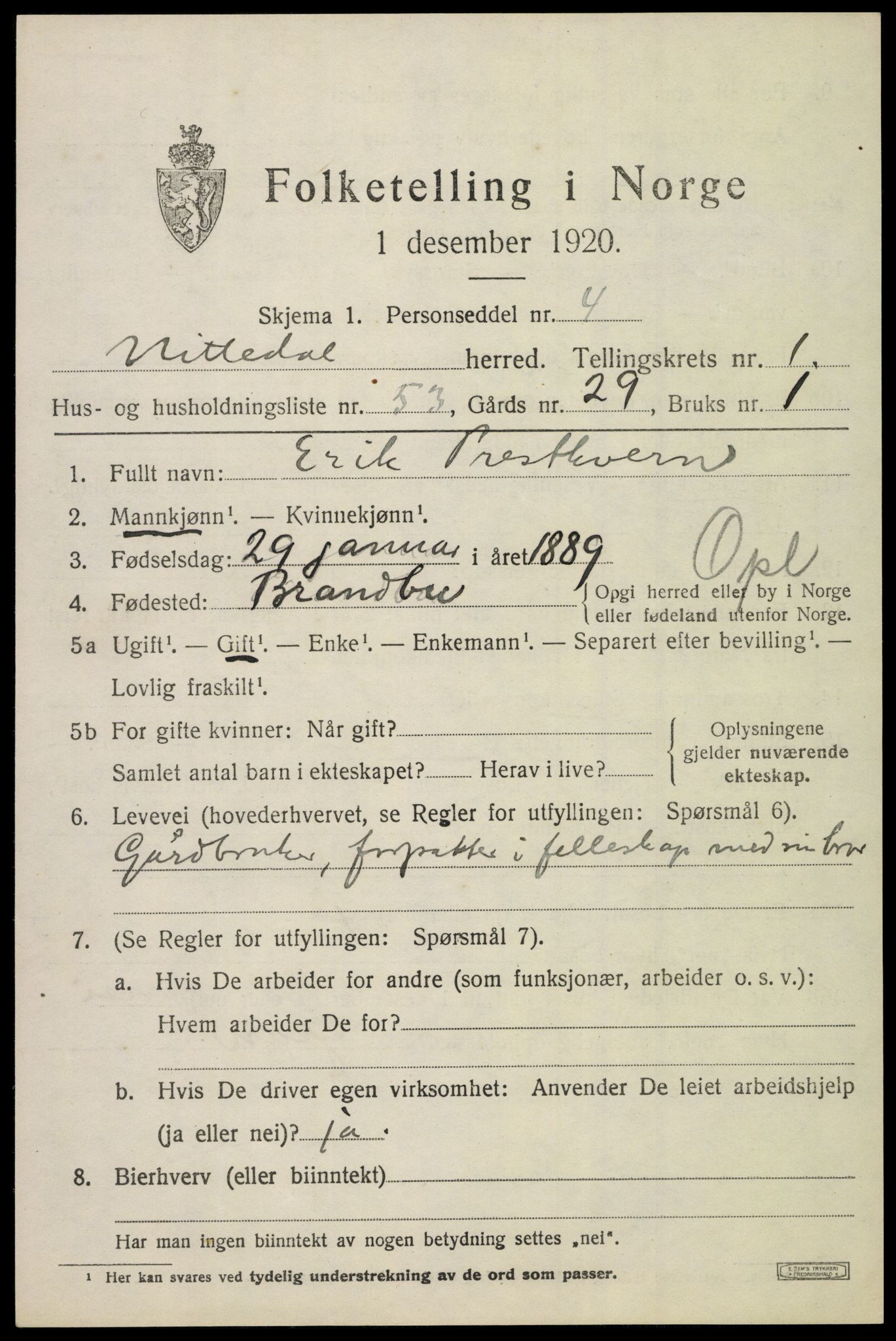 SAO, 1920 census for Nittedal, 1920, p. 1834