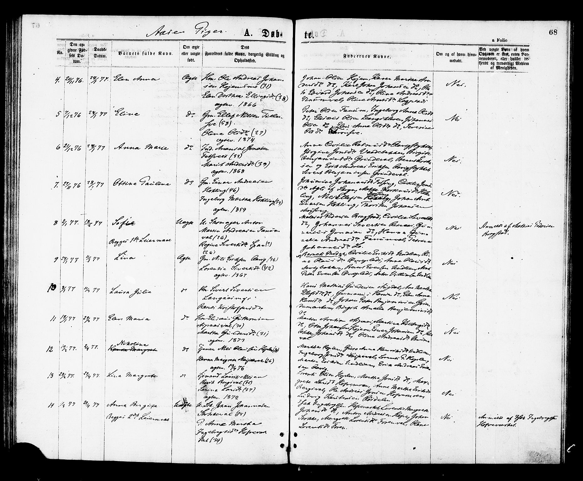 Ministerialprotokoller, klokkerbøker og fødselsregistre - Nord-Trøndelag, AV/SAT-A-1458/713/L0118: Parish register (official) no. 713A08 /2, 1875-1877, p. 68