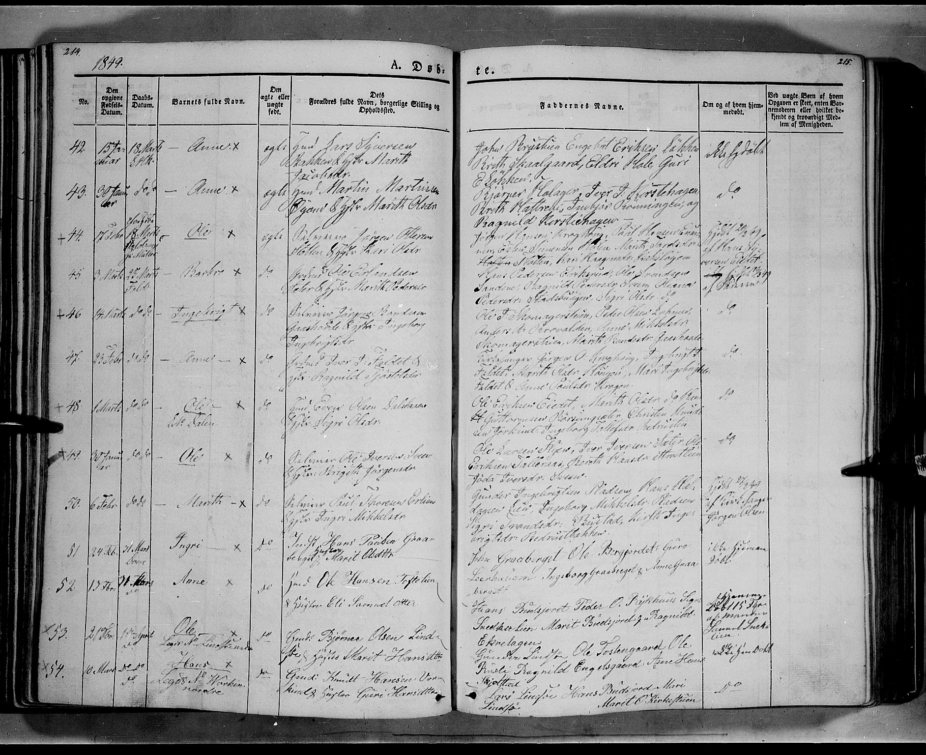 Lesja prestekontor, AV/SAH-PREST-068/H/Ha/Haa/L0006: Parish register (official) no. 6A, 1843-1854, p. 214-215