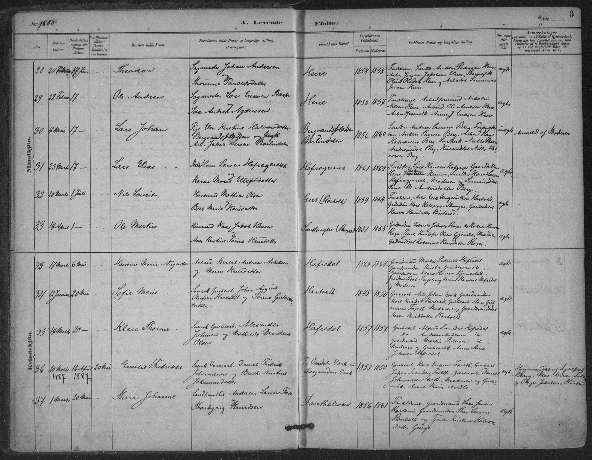 Bamble kirkebøker, AV/SAKO-A-253/F/Fa/L0008: Parish register (official) no. I 8, 1888-1900, p. 3