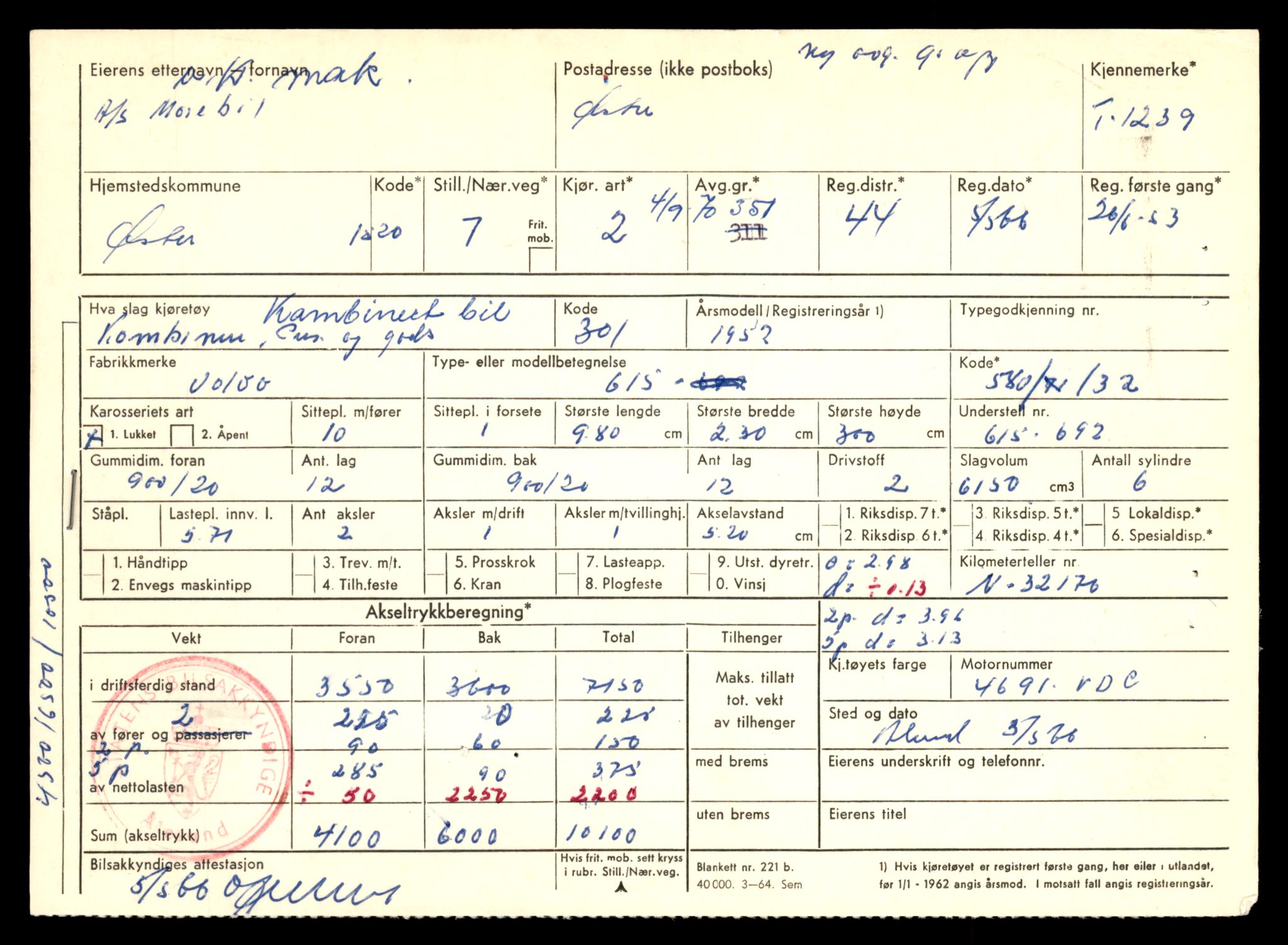 Møre og Romsdal vegkontor - Ålesund trafikkstasjon, SAT/A-4099/F/Fe/L0011: Registreringskort for kjøretøy T 1170 - T 1289, 1927-1998, p. 1896