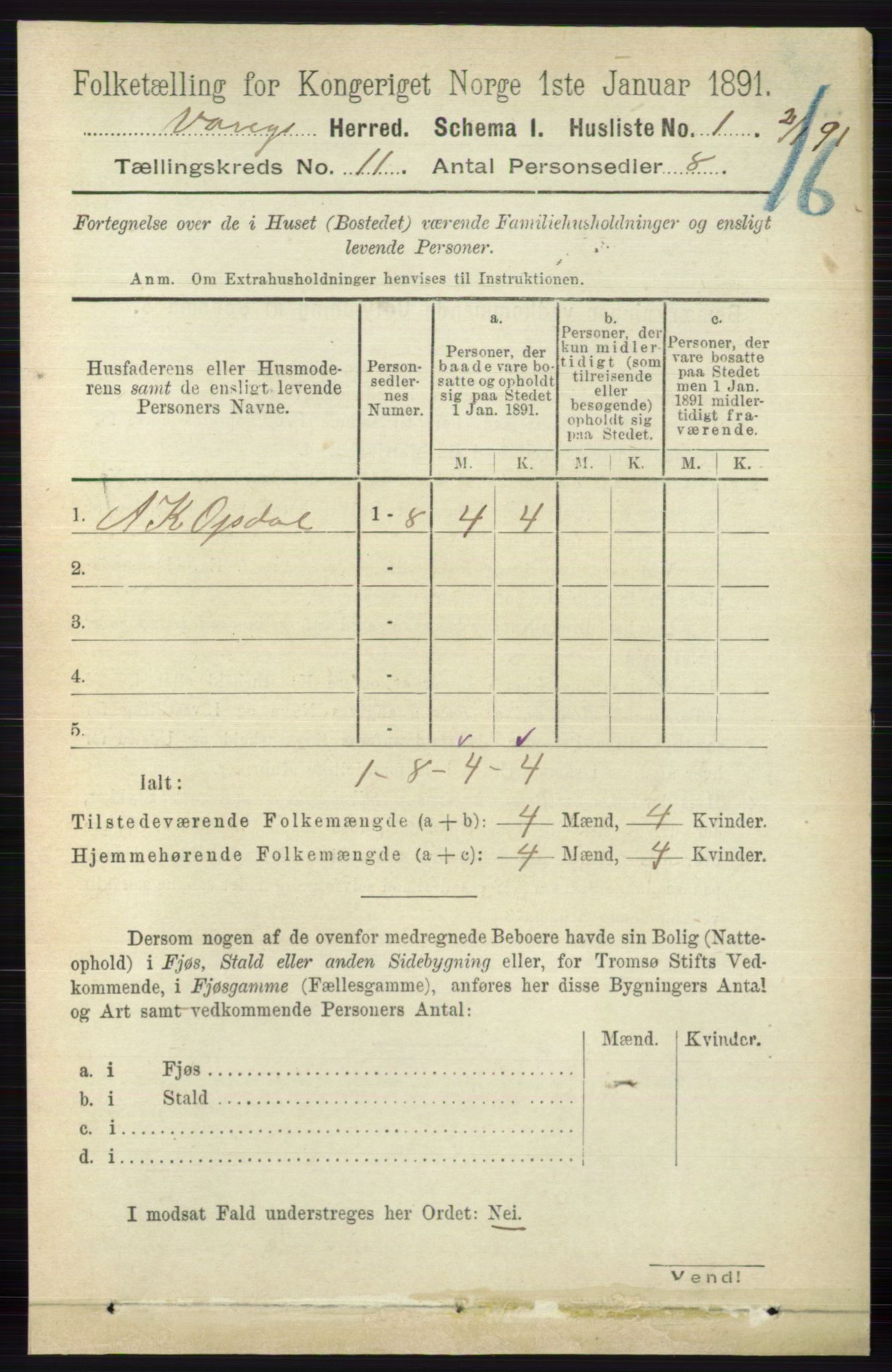 RA, 1891 census for 0545 Vang, 1891, p. 2355