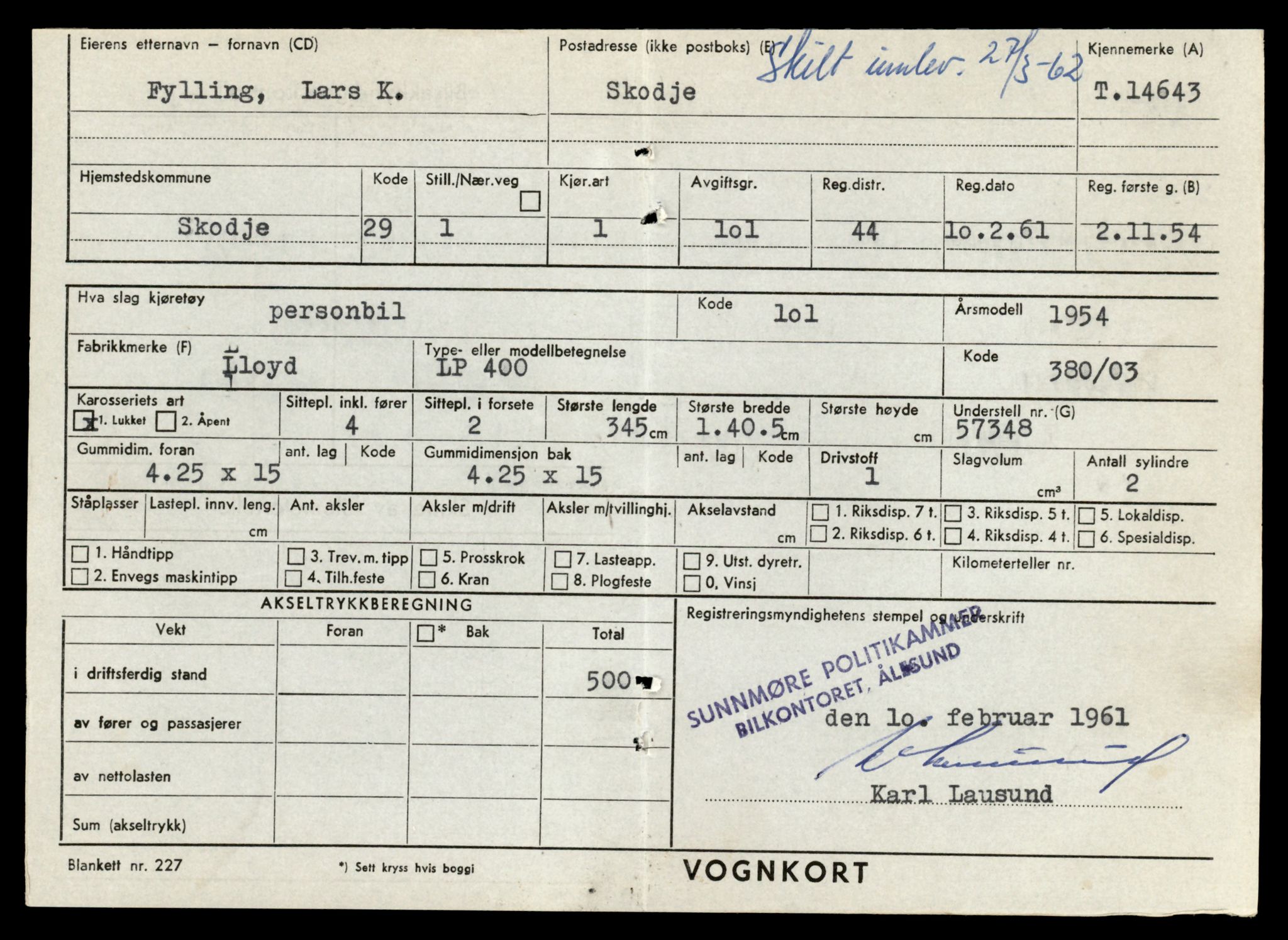 Møre og Romsdal vegkontor - Ålesund trafikkstasjon, AV/SAT-A-4099/F/Fe/L0047: Registreringskort for kjøretøy T 14580 - T 14720, 1927-1998, p. 1489