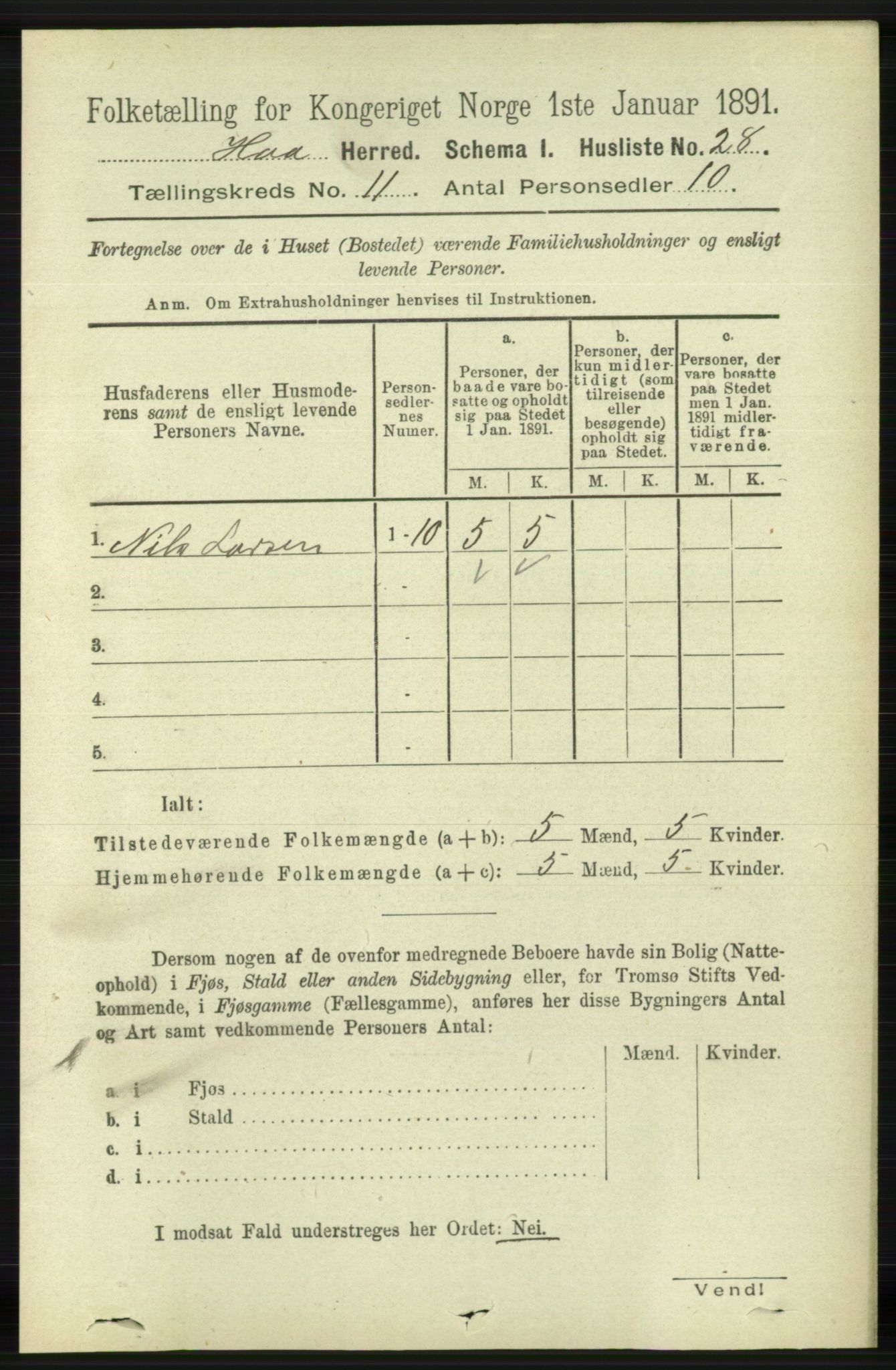 RA, 1891 census for 1119 Hå, 1891, p. 2621