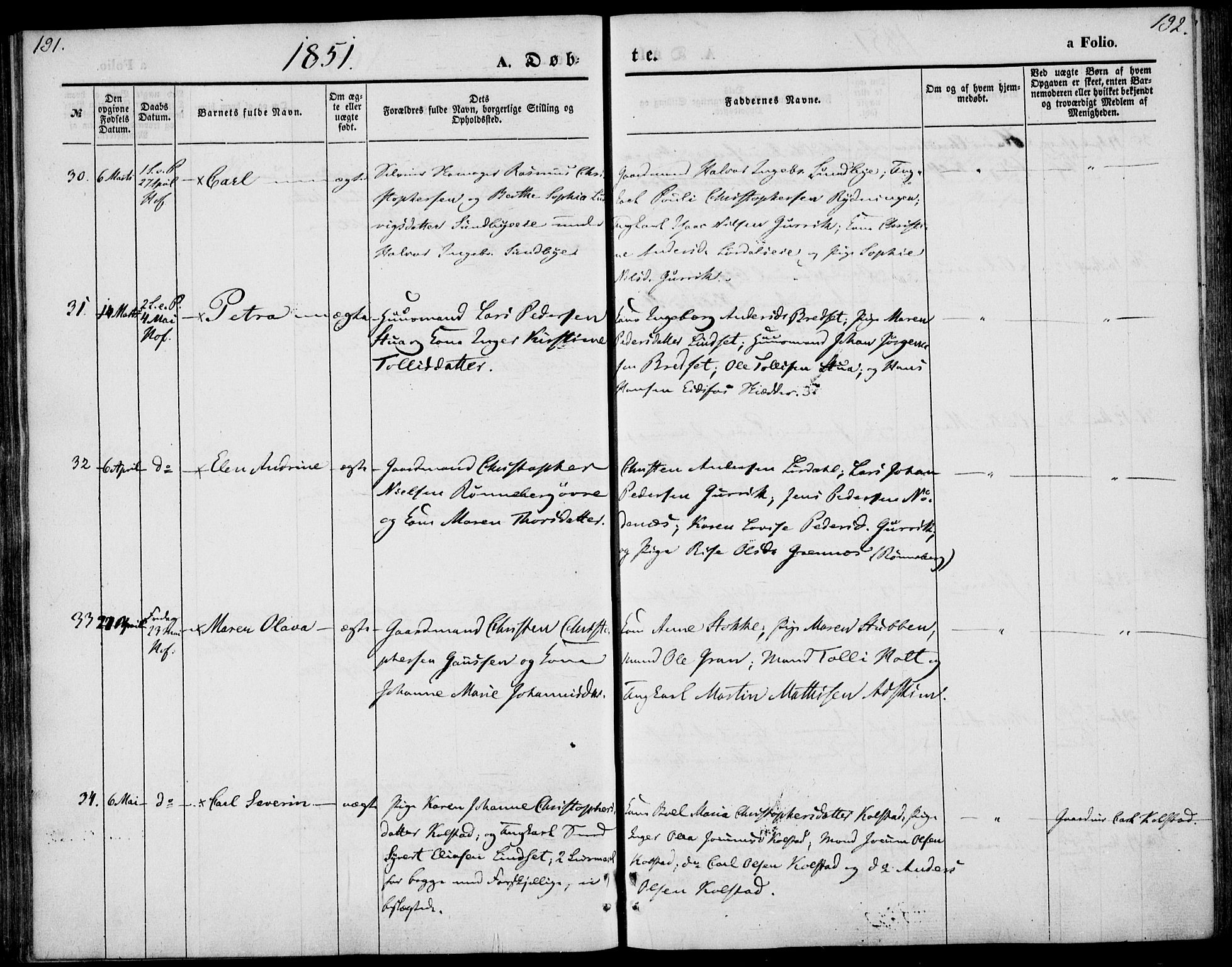 Hof kirkebøker, AV/SAKO-A-64/F/Fa/L0005: Parish register (official) no. I 5, 1844-1851, p. 191-192