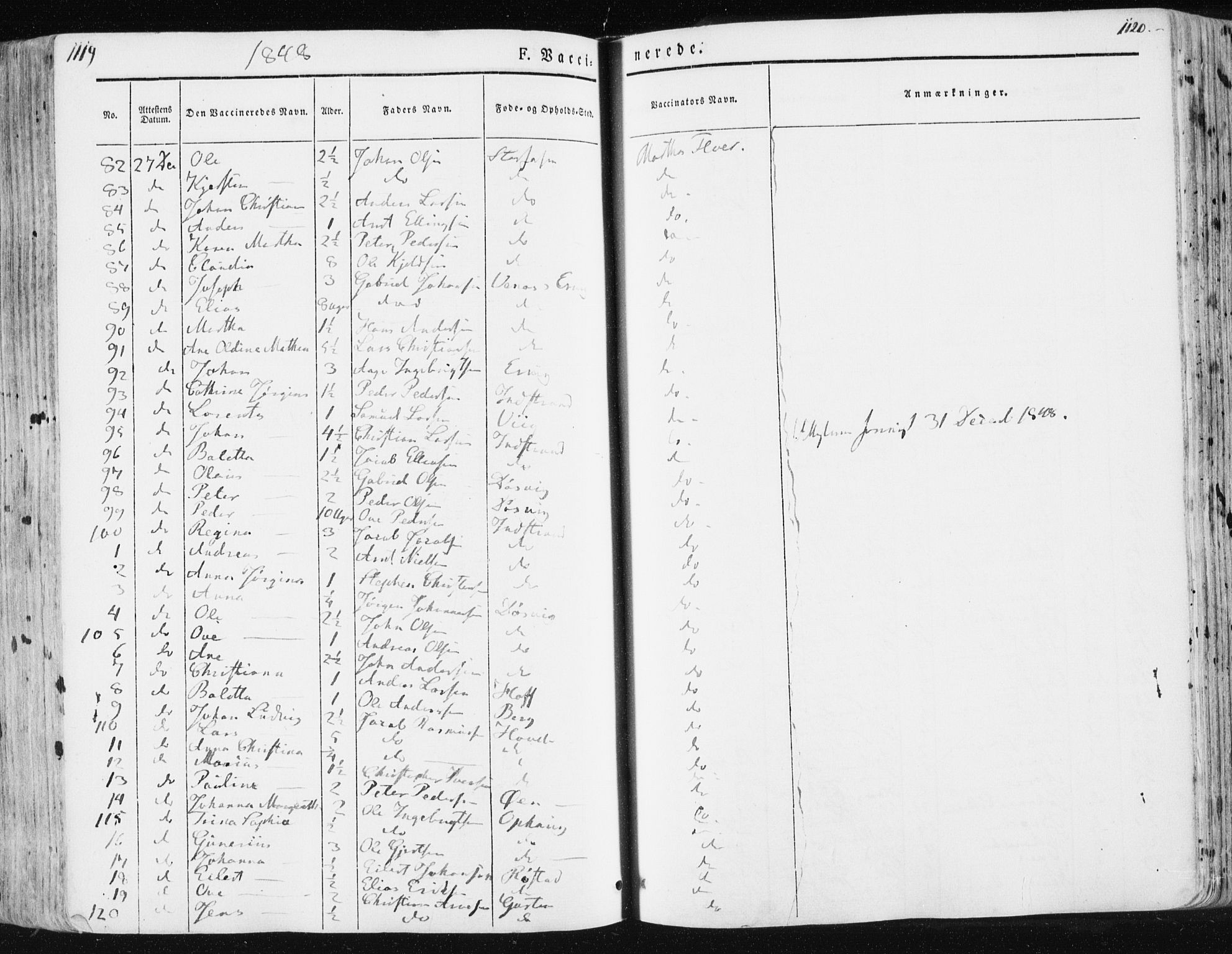Ministerialprotokoller, klokkerbøker og fødselsregistre - Sør-Trøndelag, SAT/A-1456/659/L0736: Parish register (official) no. 659A06, 1842-1856, p. 1119-1120