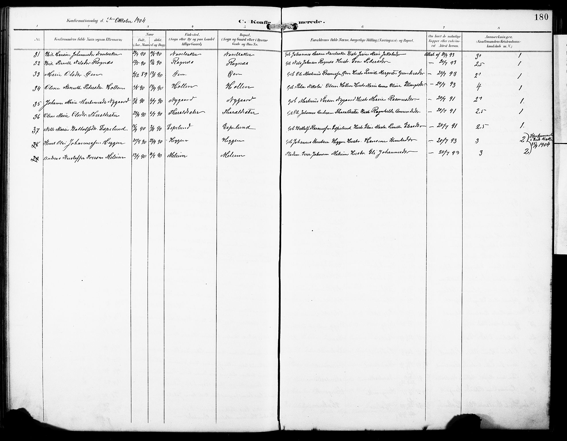 Hornindal sokneprestembete, SAB/A-82401/H/Hab: Parish register (copy) no. A 2, 1894-1927, p. 180