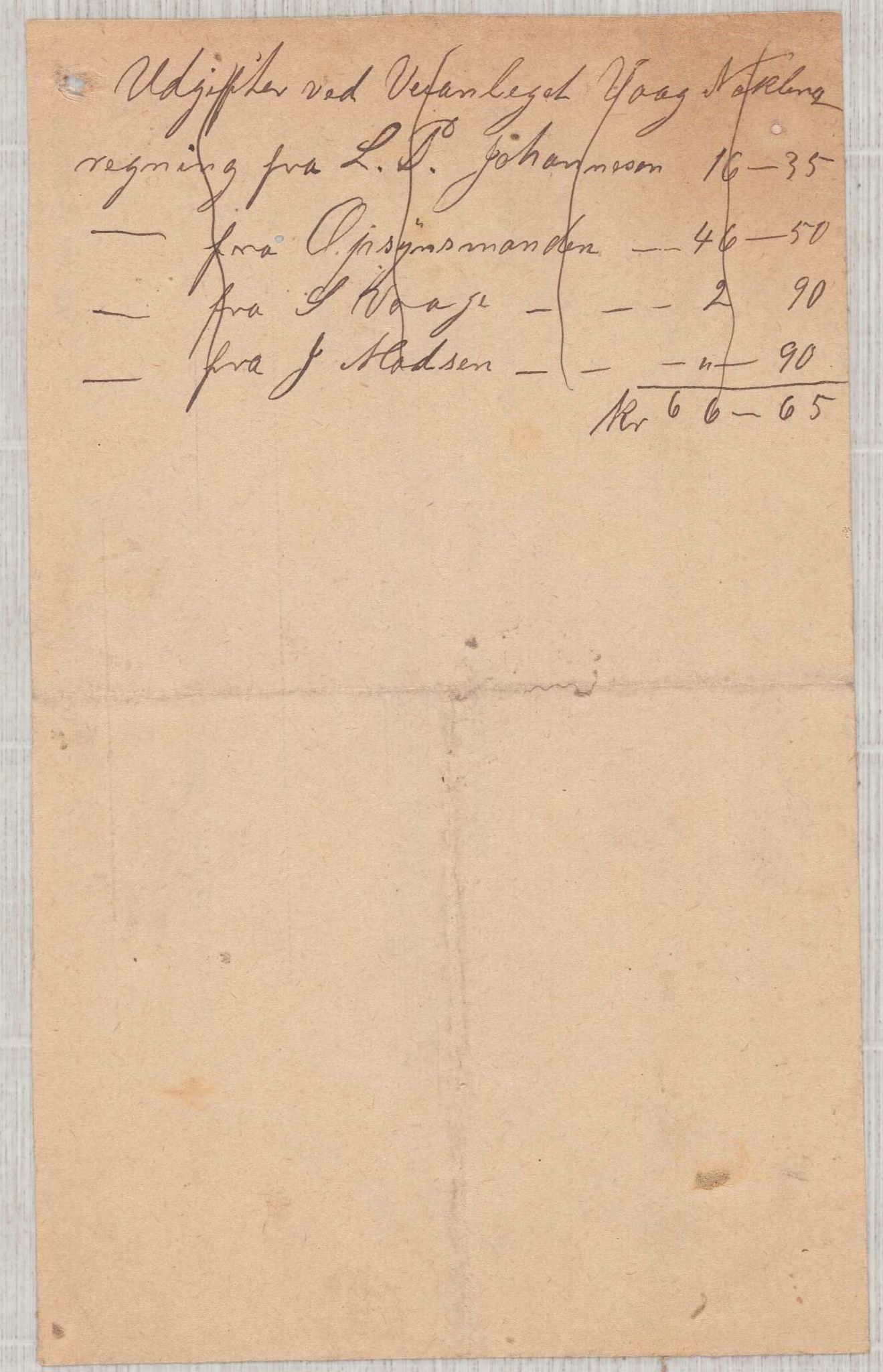 Finnaas kommune. Formannskapet, IKAH/1218a-021/E/Ea/L0002/0006: Rekneskap for veganlegg / Rekneskap for veganlegget Våge - Nøkling, 1898, p. 19