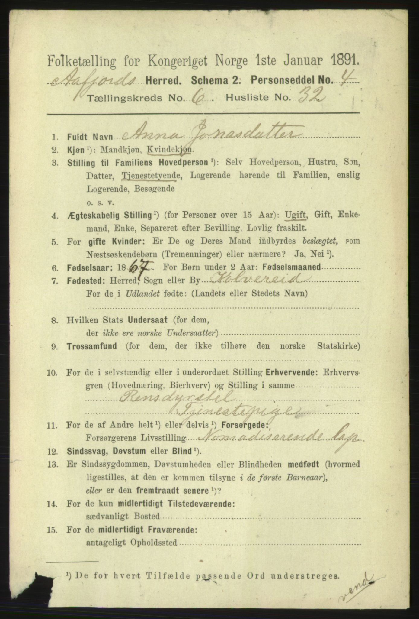 RA, 1891 census for 1630 Åfjord, 1891, p. 1671