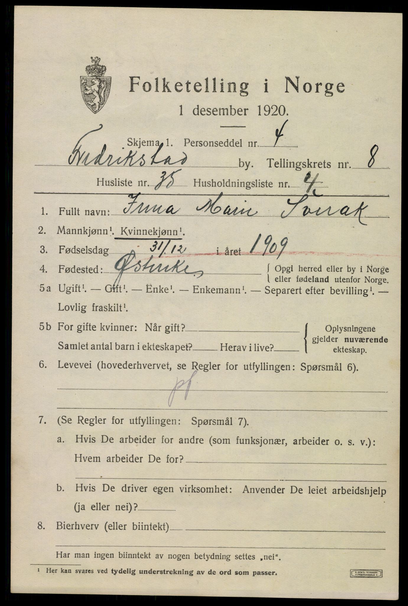 SAO, 1920 census for Fredrikstad, 1920, p. 24161