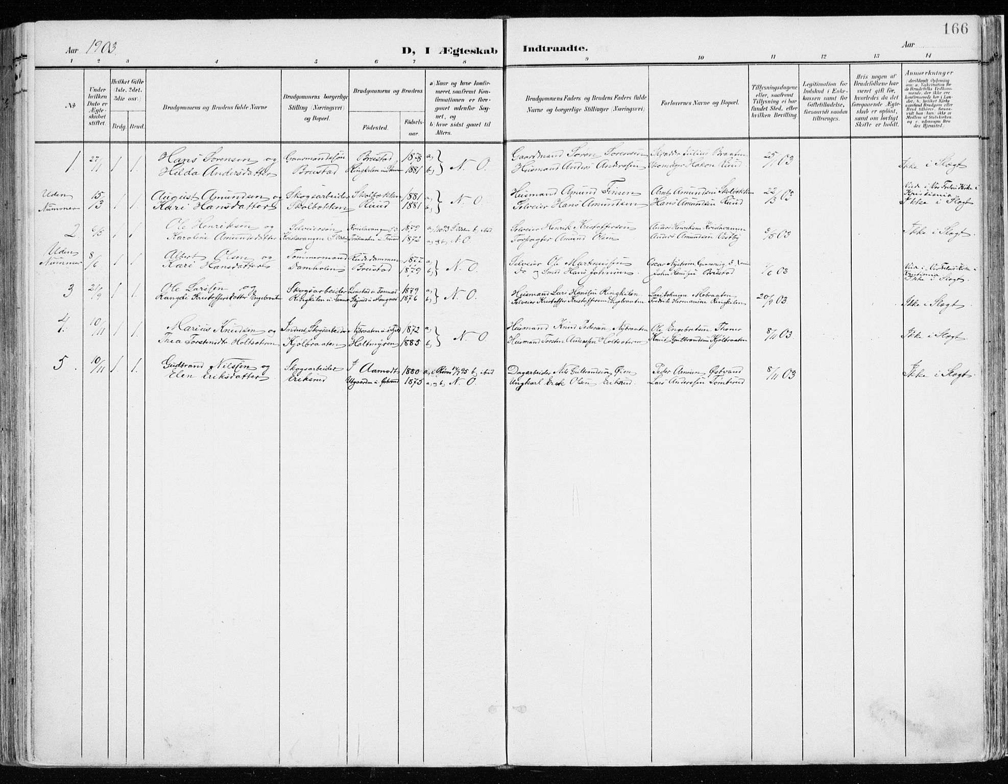 Nord-Odal prestekontor, SAH/PREST-032/H/Ha/Haa/L0009: Parish register (official) no. 9, 1902-1926, p. 166