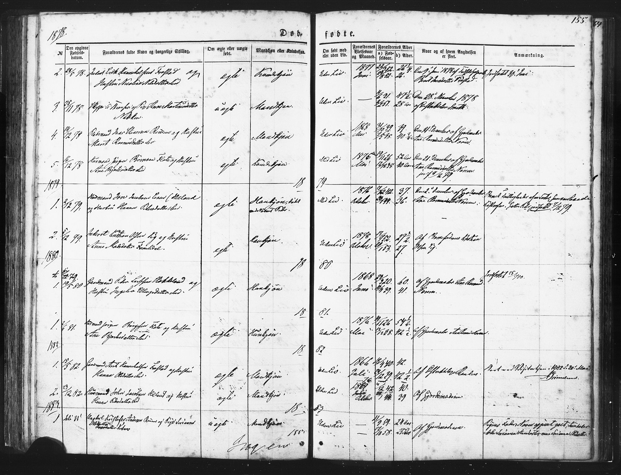 Ministerialprotokoller, klokkerbøker og fødselsregistre - Møre og Romsdal, AV/SAT-A-1454/539/L0530: Parish register (official) no. 539A03, 1872-1886, p. 155