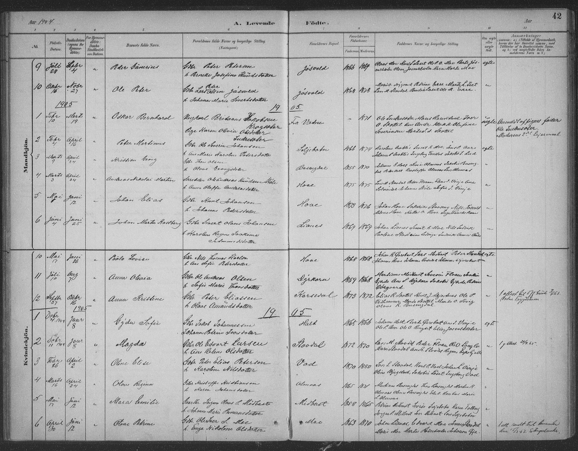 Ministerialprotokoller, klokkerbøker og fødselsregistre - Møre og Romsdal, SAT/A-1454/521/L0299: Parish register (official) no. 521A01, 1882-1907, p. 42