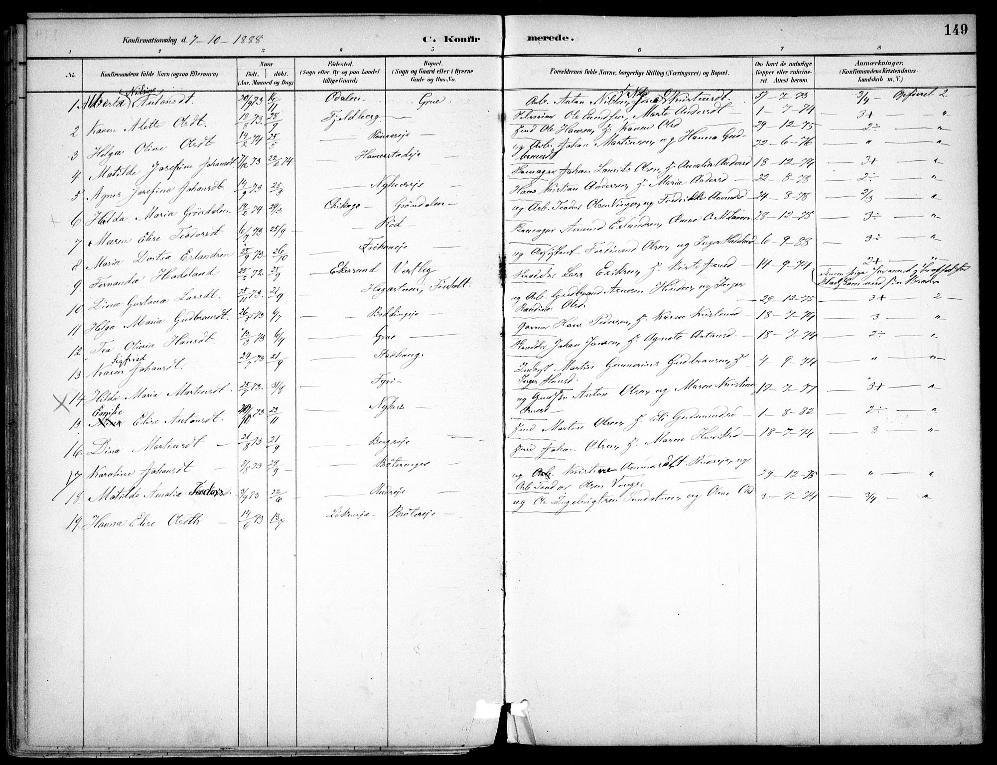 Nes prestekontor Kirkebøker, AV/SAO-A-10410/F/Fc/L0002: Parish register (official) no. IIi 2, 1882-1916, p. 149