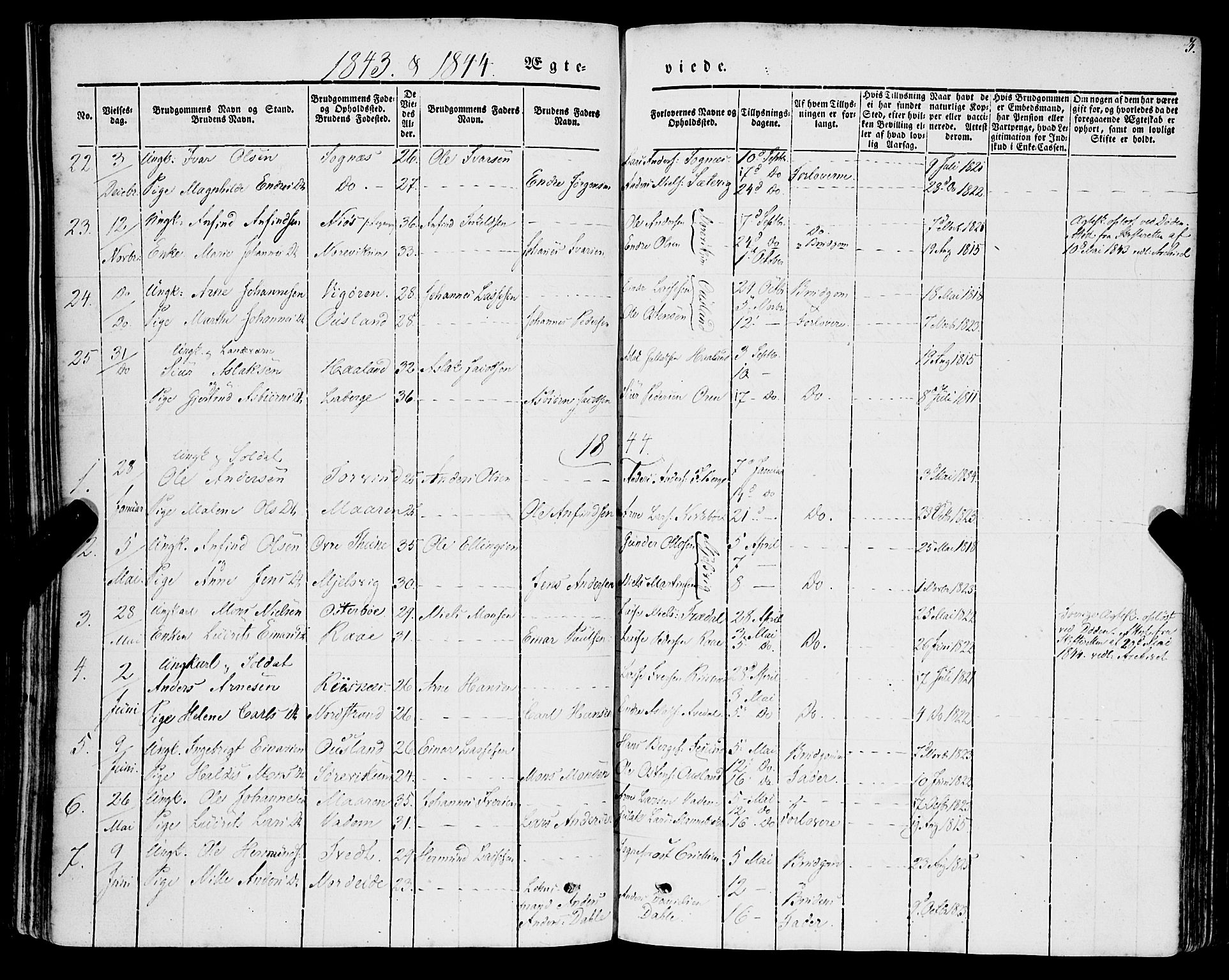 Lavik sokneprestembete, SAB/A-80901: Parish register (official) no. A 3, 1843-1863, p. 3
