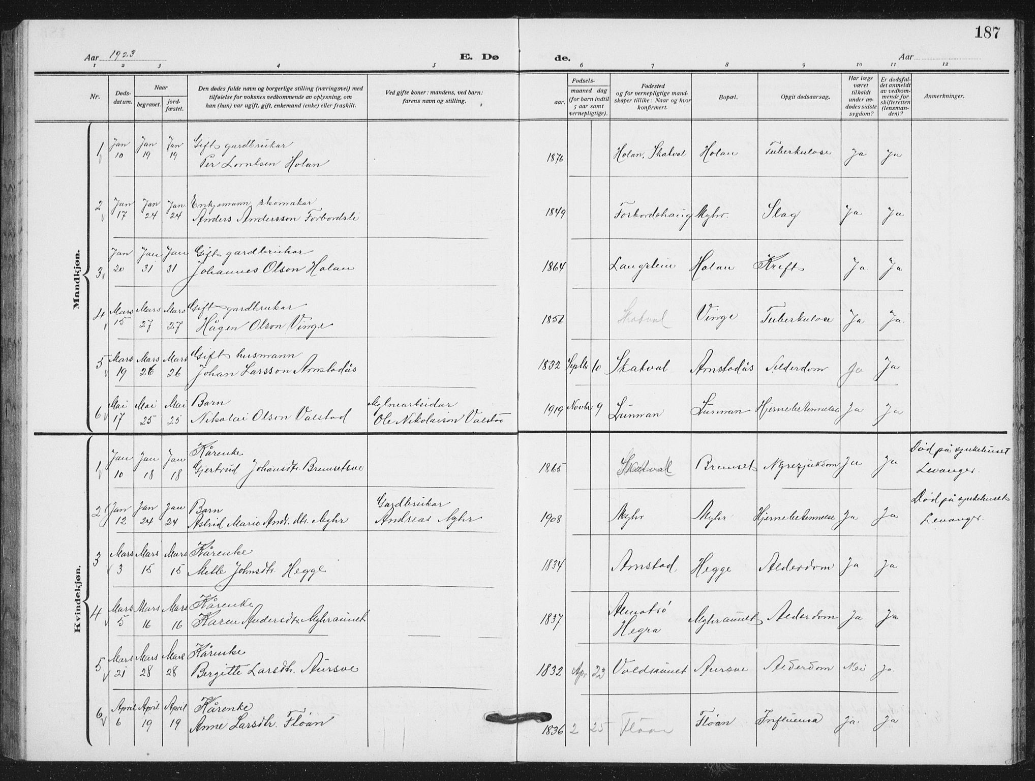 Ministerialprotokoller, klokkerbøker og fødselsregistre - Nord-Trøndelag, AV/SAT-A-1458/712/L0104: Parish register (copy) no. 712C02, 1917-1939, p. 187