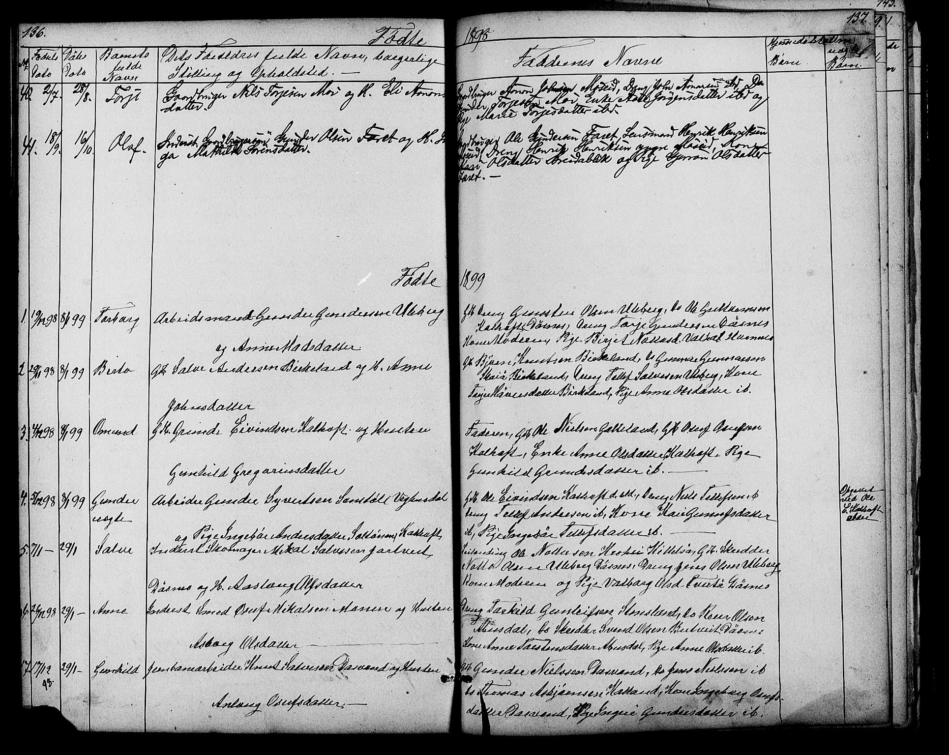 Evje sokneprestkontor, SAK/1111-0008/F/Fb/Fbb/L0002: Parish register (copy) no. B 2, 1879-1909, p. 136-137