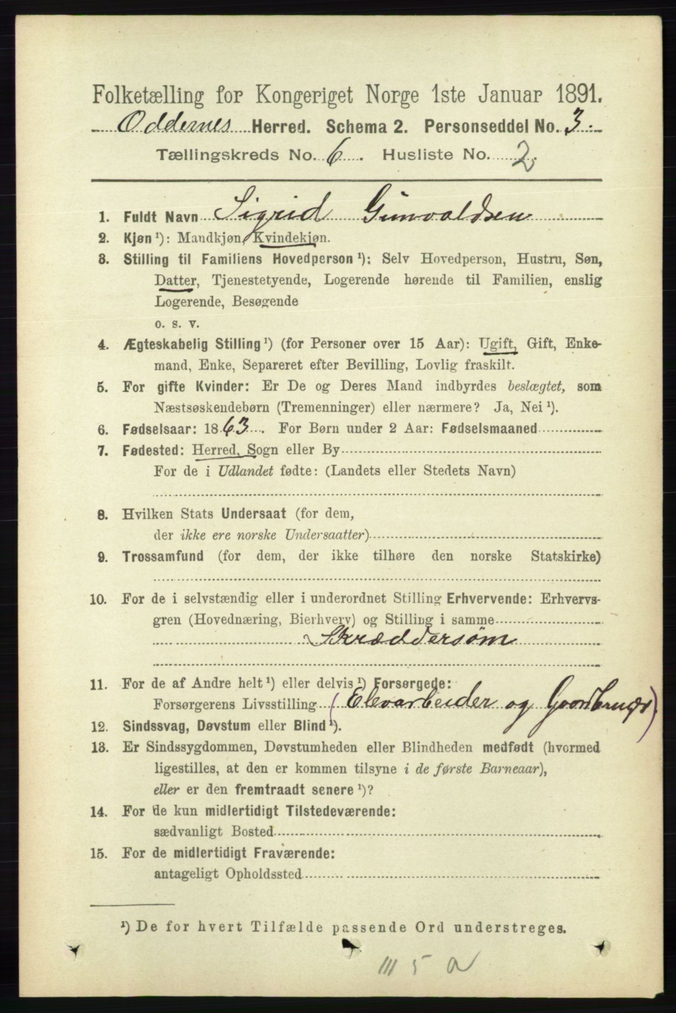 RA, 1891 census for 1012 Oddernes, 1891, p. 2204