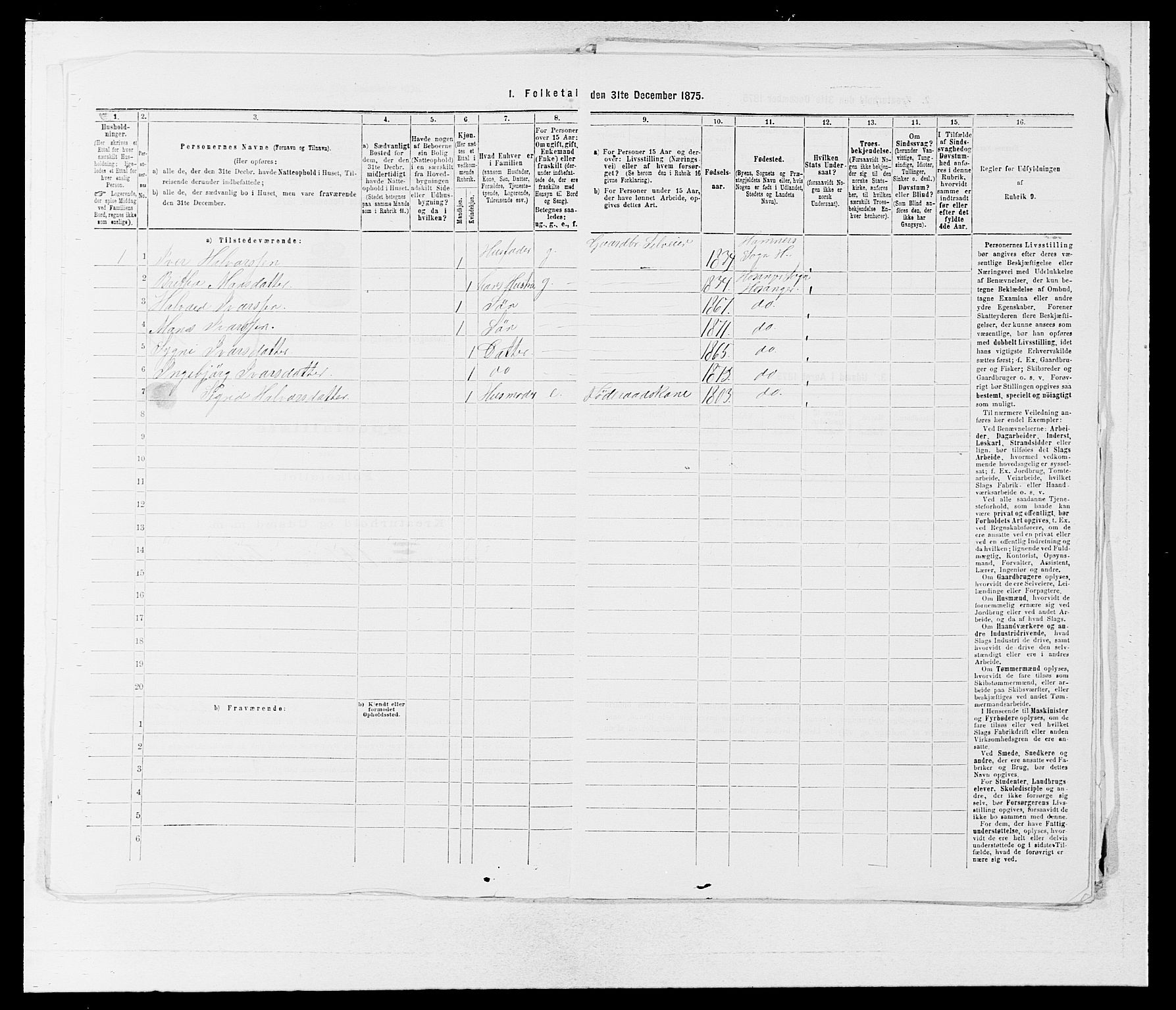 SAB, 1875 census for 1253P Hosanger, 1875, p. 426