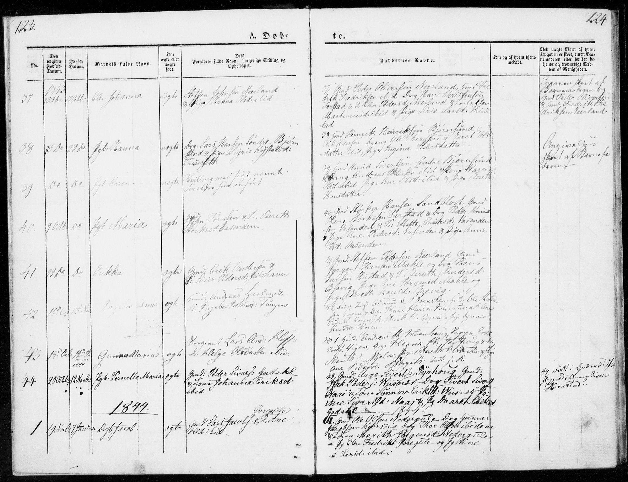 Ministerialprotokoller, klokkerbøker og fødselsregistre - Møre og Romsdal, AV/SAT-A-1454/566/L0766: Parish register (official) no. 566A05, 1842-1851, p. 123-124