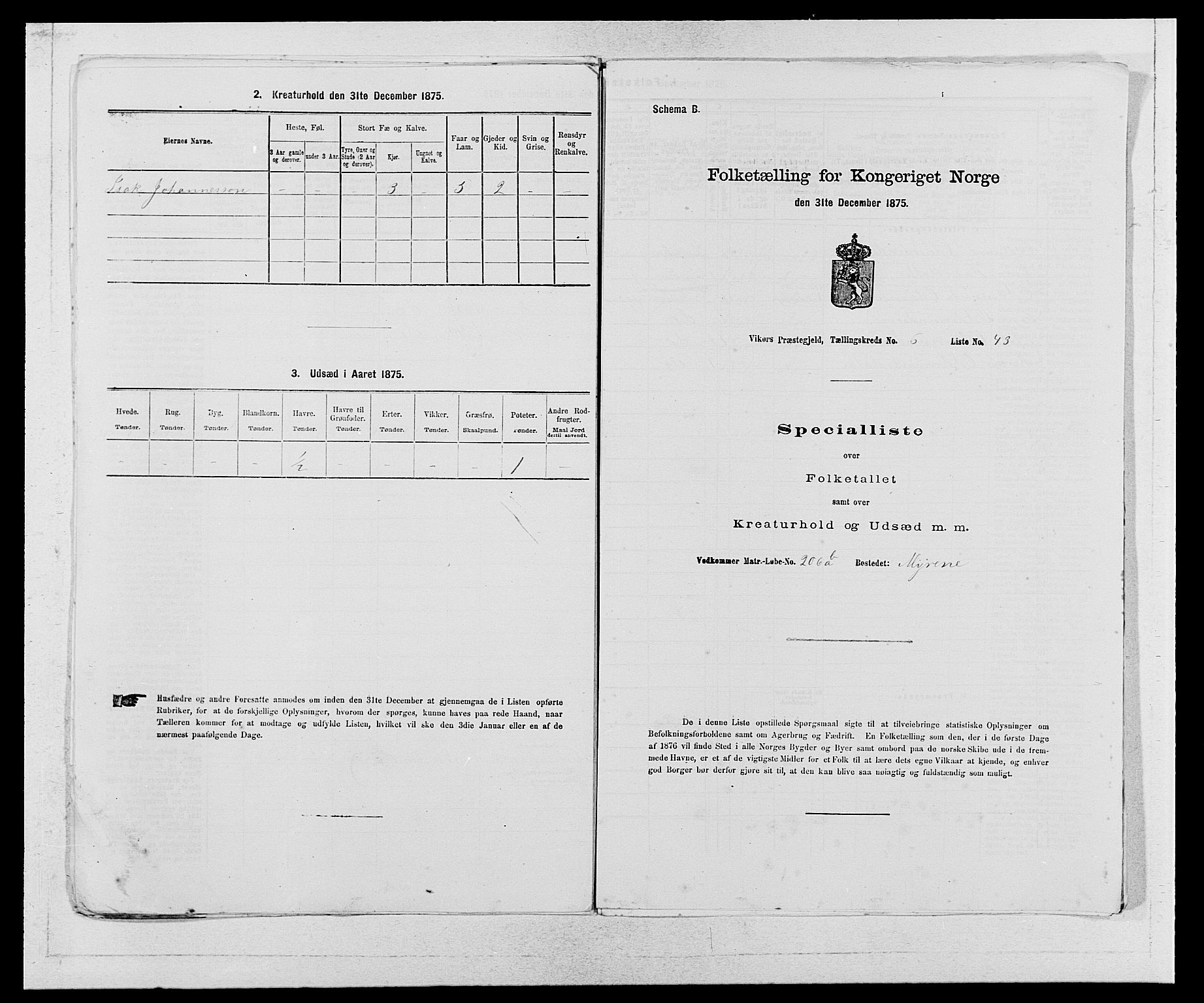 SAB, 1875 census for 1238P Vikør, 1875, p. 860