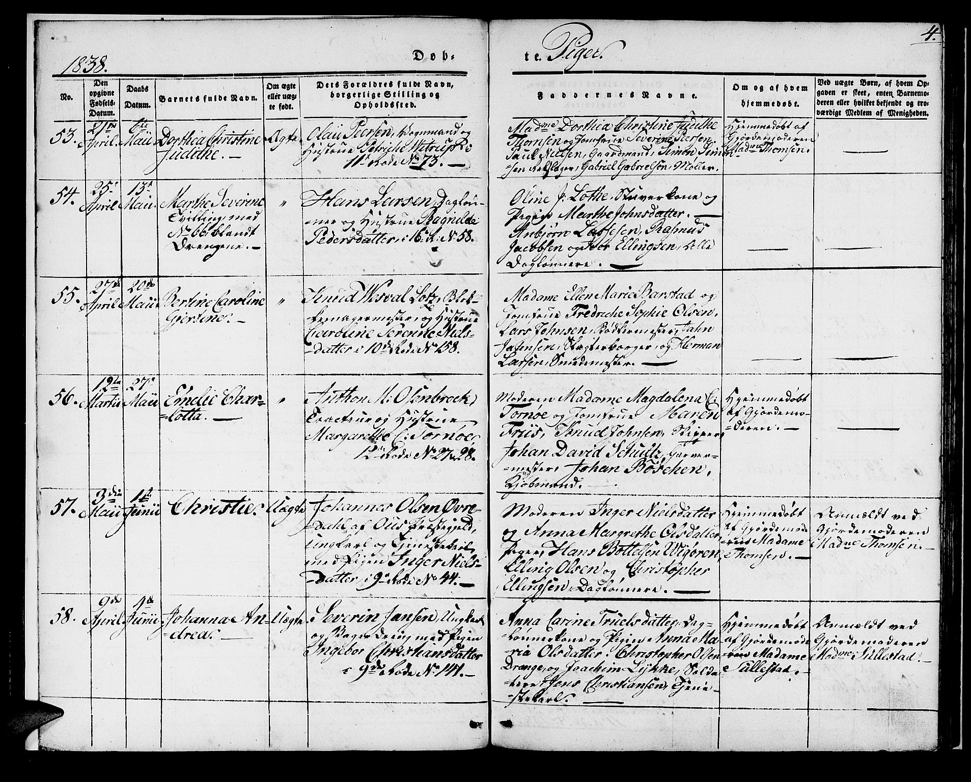 Domkirken sokneprestembete, SAB/A-74801/H/Haa/L0018: Parish register (official) no. B 1, 1838-1840, p. 4