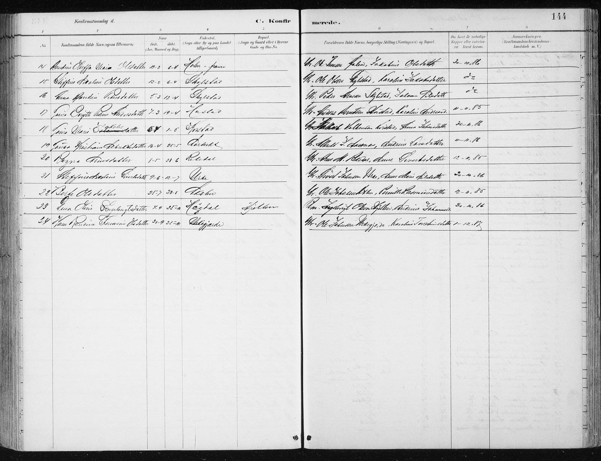 Ministerialprotokoller, klokkerbøker og fødselsregistre - Møre og Romsdal, AV/SAT-A-1454/515/L0215: Parish register (copy) no. 515C02, 1884-1906, p. 144