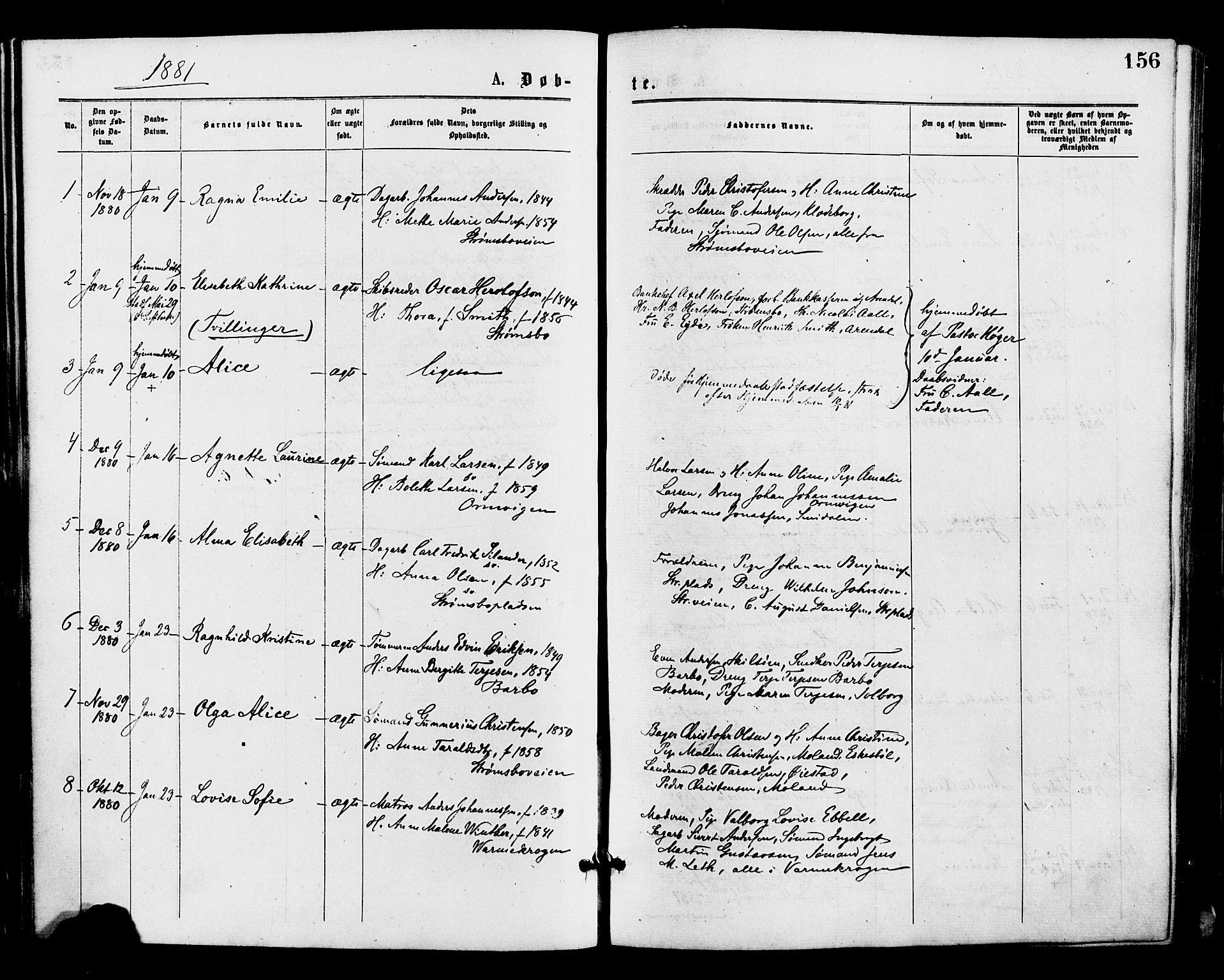 Barbu sokneprestkontor, AV/SAK-1111-0003/F/Fa/L0001: Parish register (official) no. A 1 /1, 1878-1883, p. 156