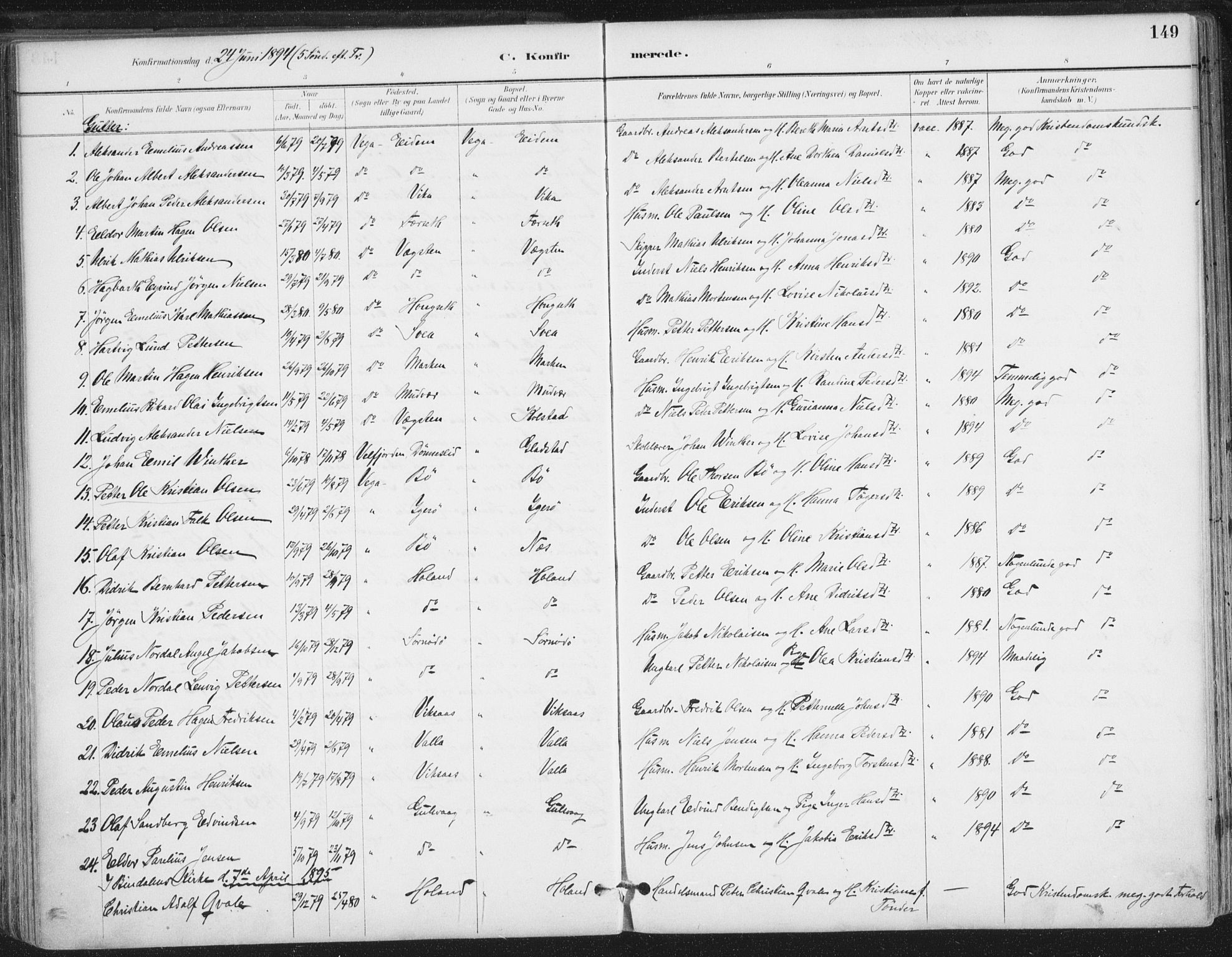 Ministerialprotokoller, klokkerbøker og fødselsregistre - Nordland, AV/SAT-A-1459/816/L0244: Parish register (official) no. 816A10, 1886-1903, p. 149