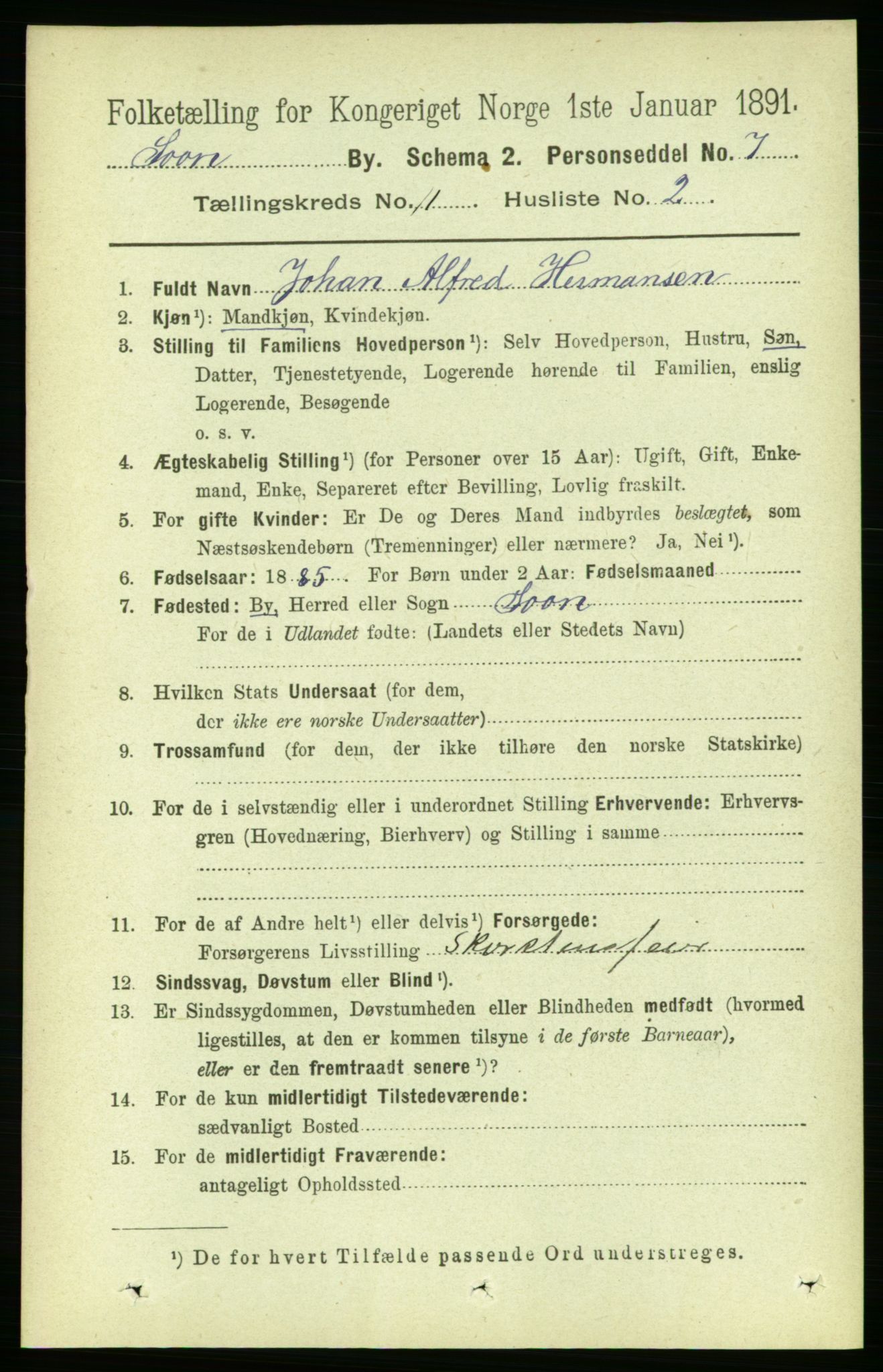 RA, 1891 census for 0201 Son, 1891, p. 21