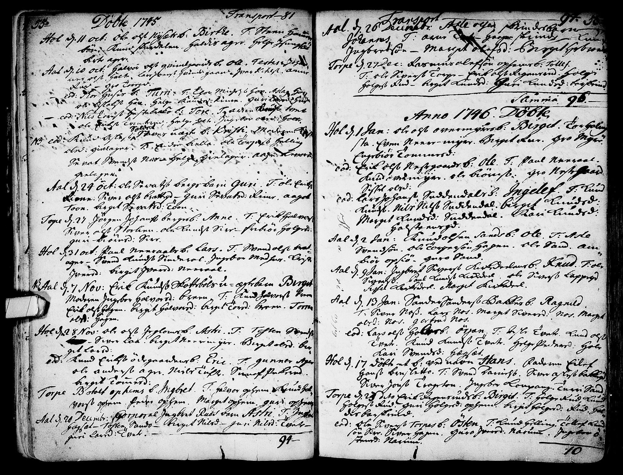 Ål kirkebøker, SAKO/A-249/F/Fa/L0001: Parish register (official) no. I 1, 1744-1769, p. 55-56