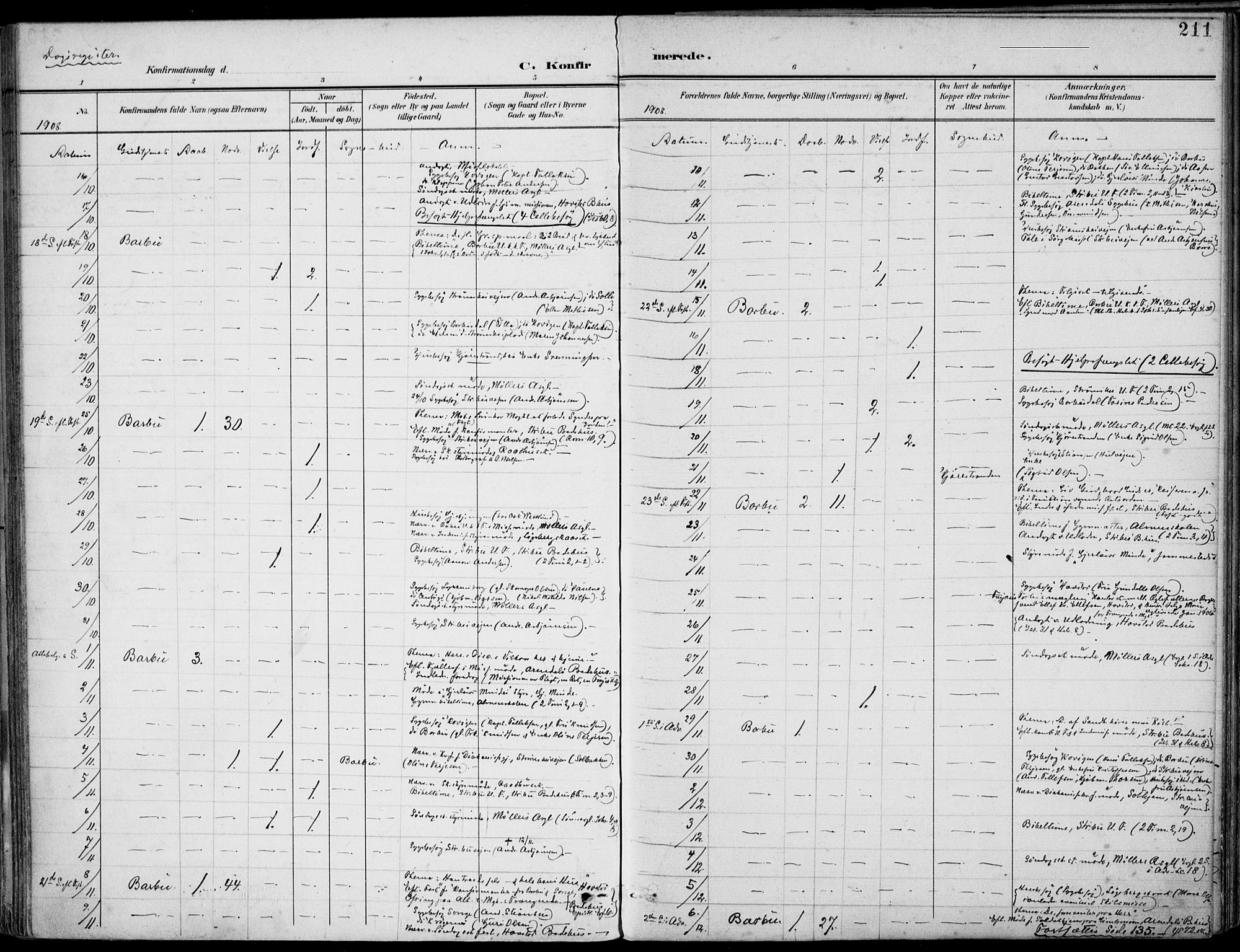 Barbu sokneprestkontor, AV/SAK-1111-0003/F/Fa/L0005: Parish register (official) no. A 5, 1899-1909, p. 211