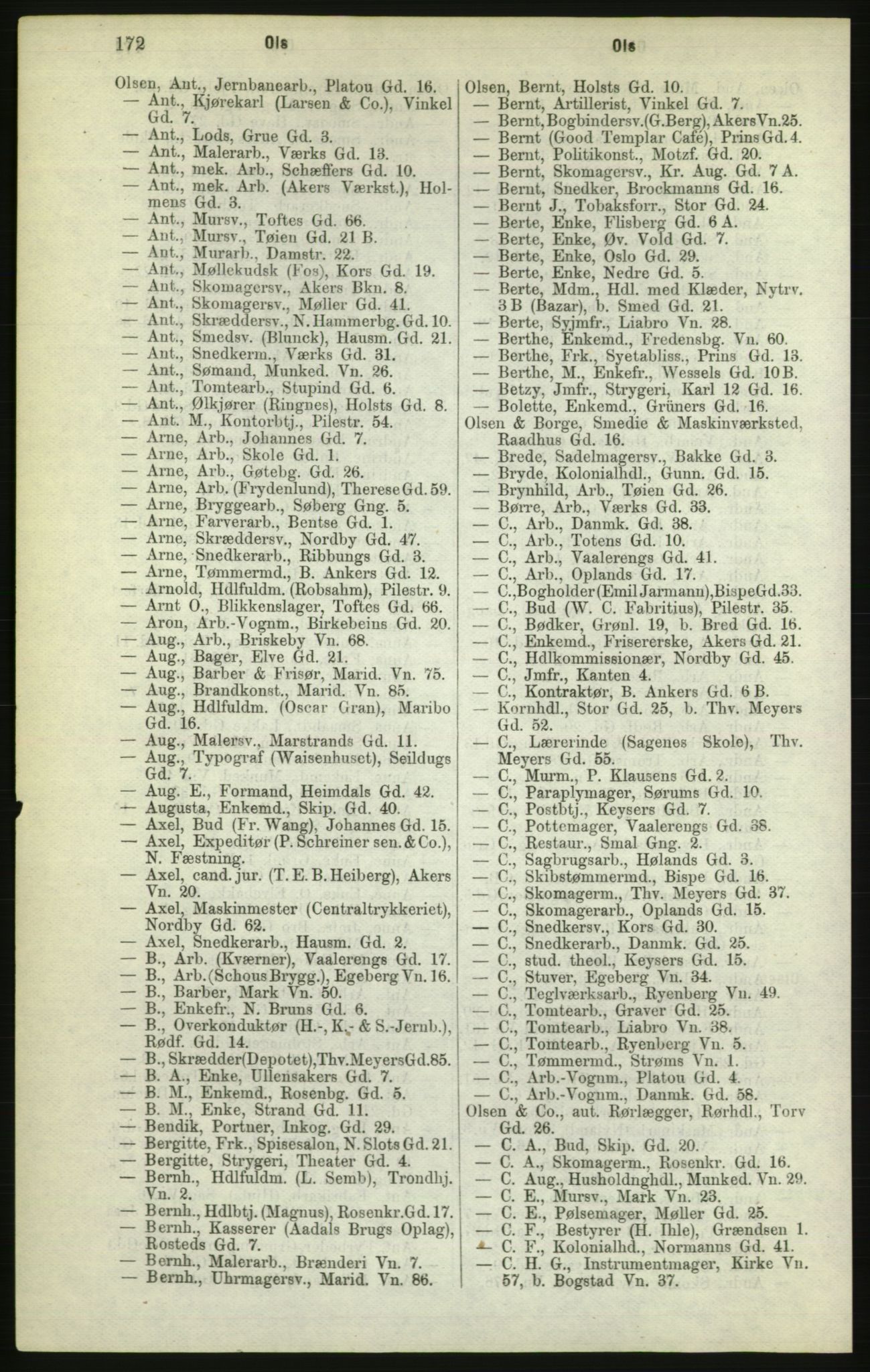 Kristiania/Oslo adressebok, PUBL/-, 1882, p. 172