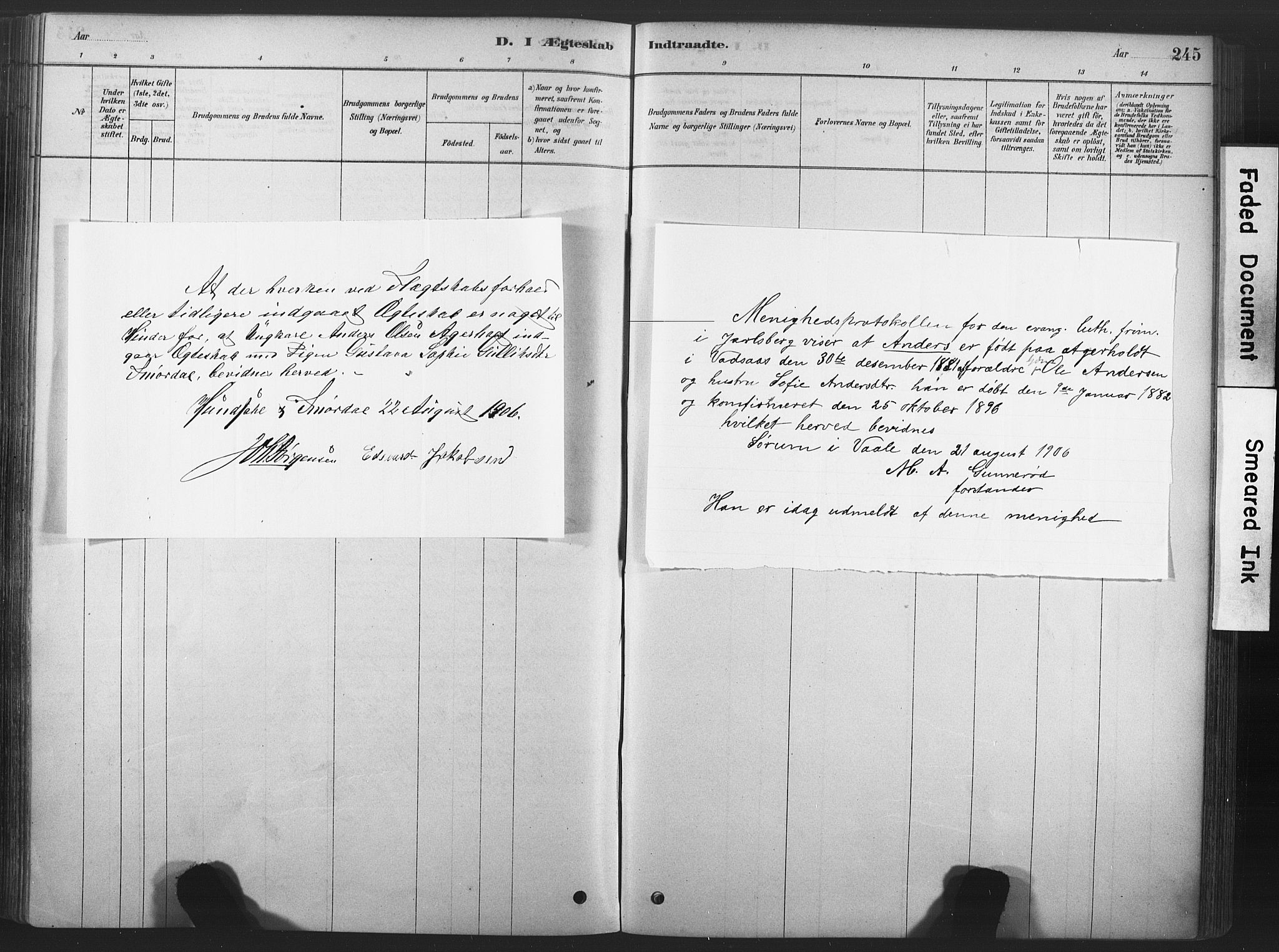 Våle kirkebøker, AV/SAKO-A-334/F/Fa/L0011: Parish register (official) no. I 11, 1878-1906, p. 245