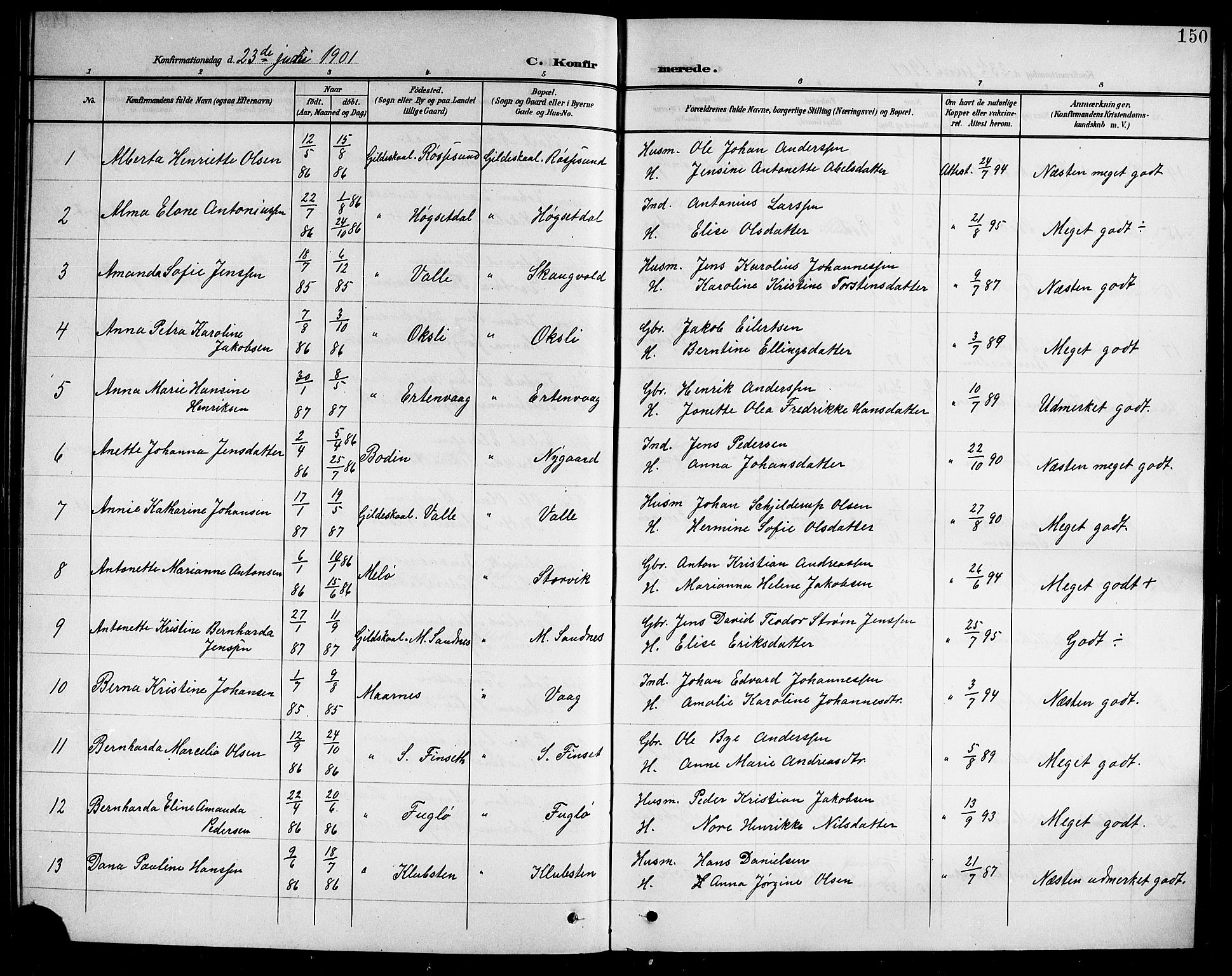 Ministerialprotokoller, klokkerbøker og fødselsregistre - Nordland, AV/SAT-A-1459/805/L0109: Parish register (copy) no. 805C05, 1900-1911, p. 150