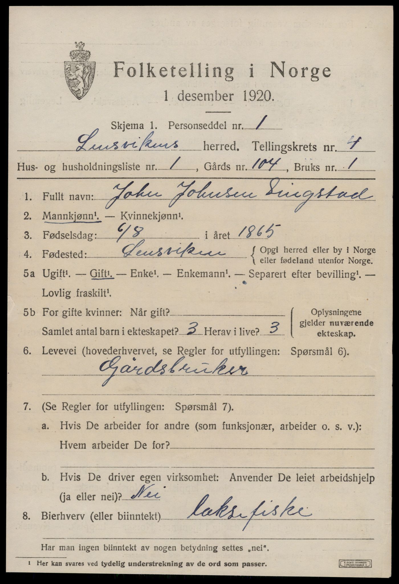 SAT, 1920 census for Lensvik, 1920, p. 2156