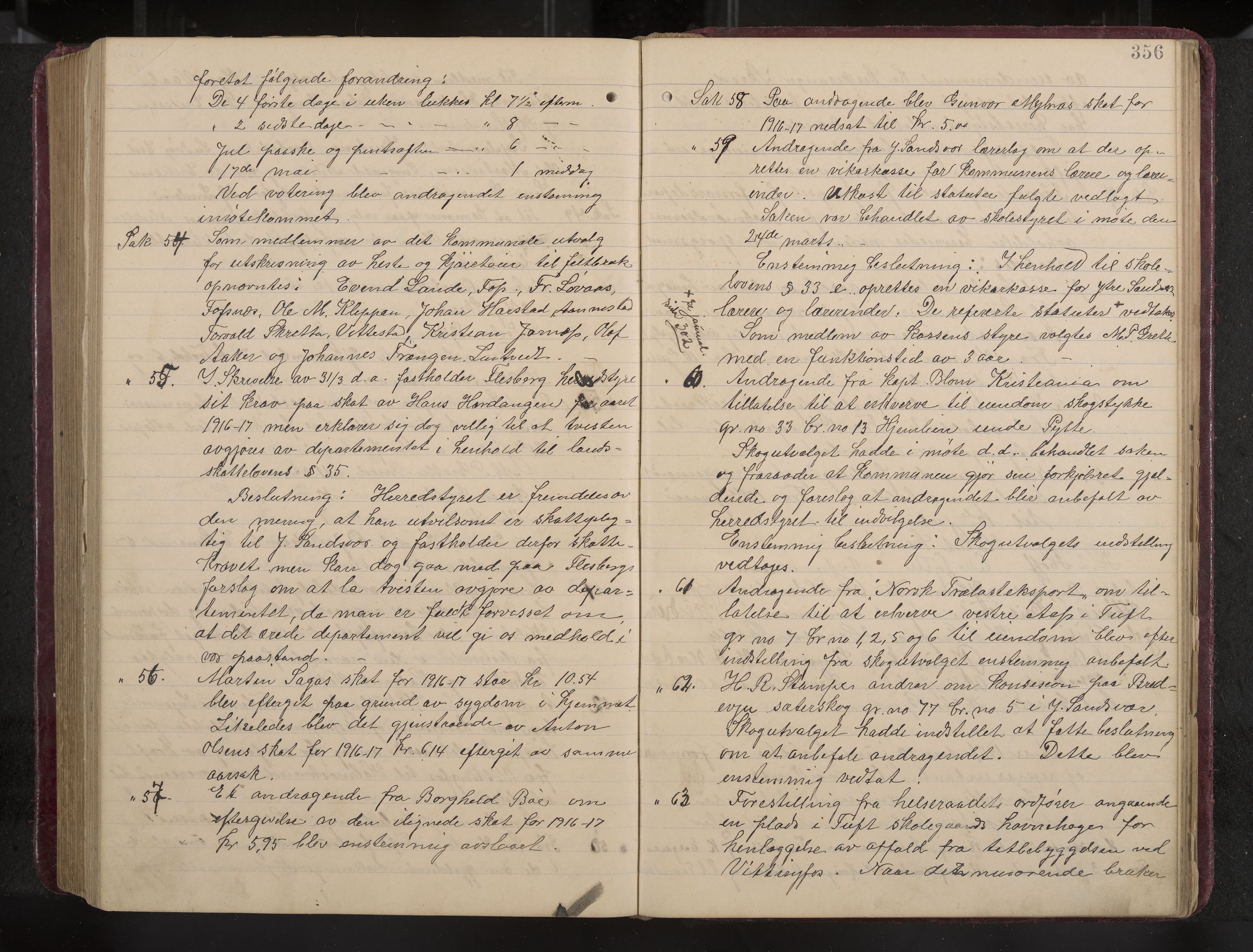Ytre Sandsvær formannskap og sentraladministrasjon, IKAK/0629021/A/Aa/L0001: Møtebok med register, 1902-1919, p. 356