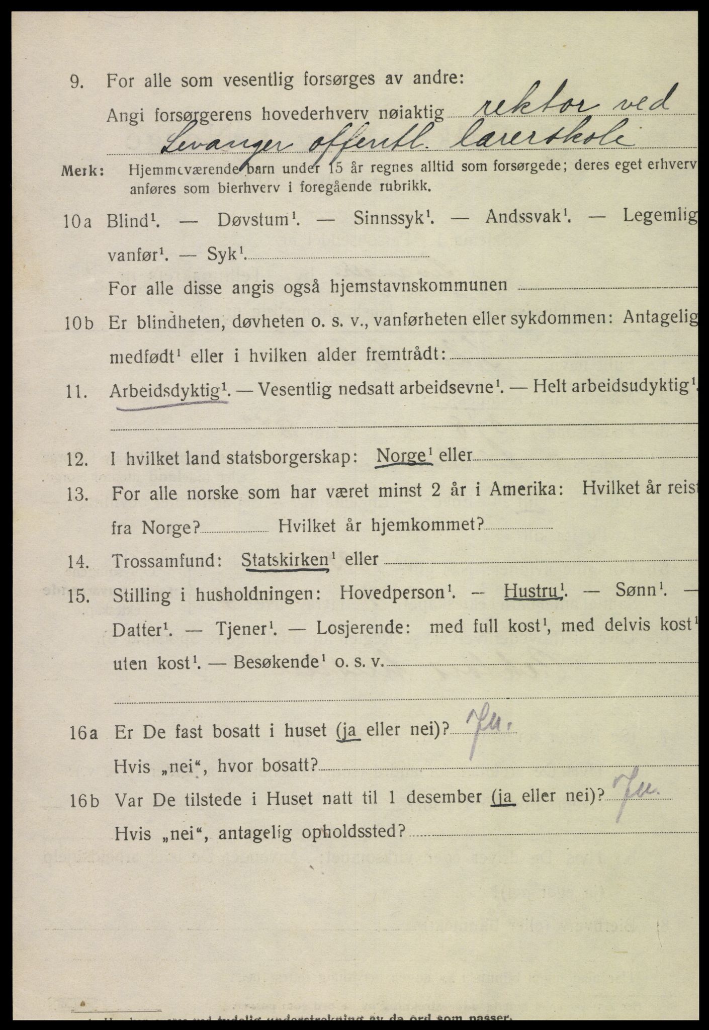 SAT, 1920 census for Levanger town, 1920, p. 2807