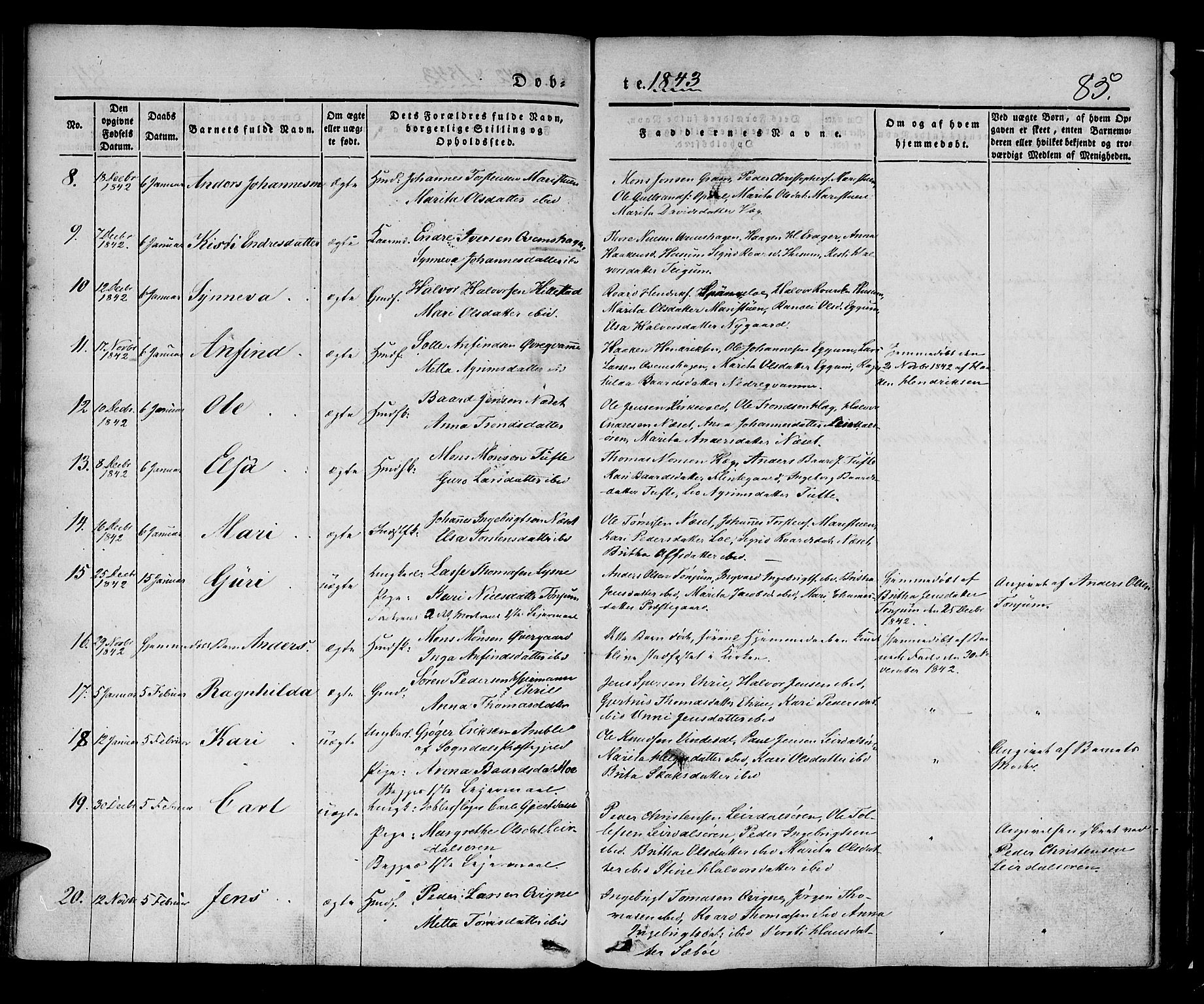 Lærdal sokneprestembete, AV/SAB-A-81201: Parish register (official) no. A 6, 1835-1849, p. 85