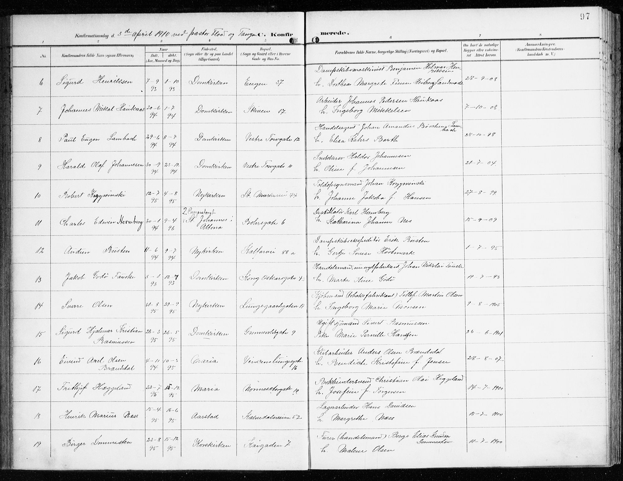 Domkirken sokneprestembete, AV/SAB-A-74801/H/Haa/L0031: Parish register (official) no. C 6, 1898-1915, p. 97