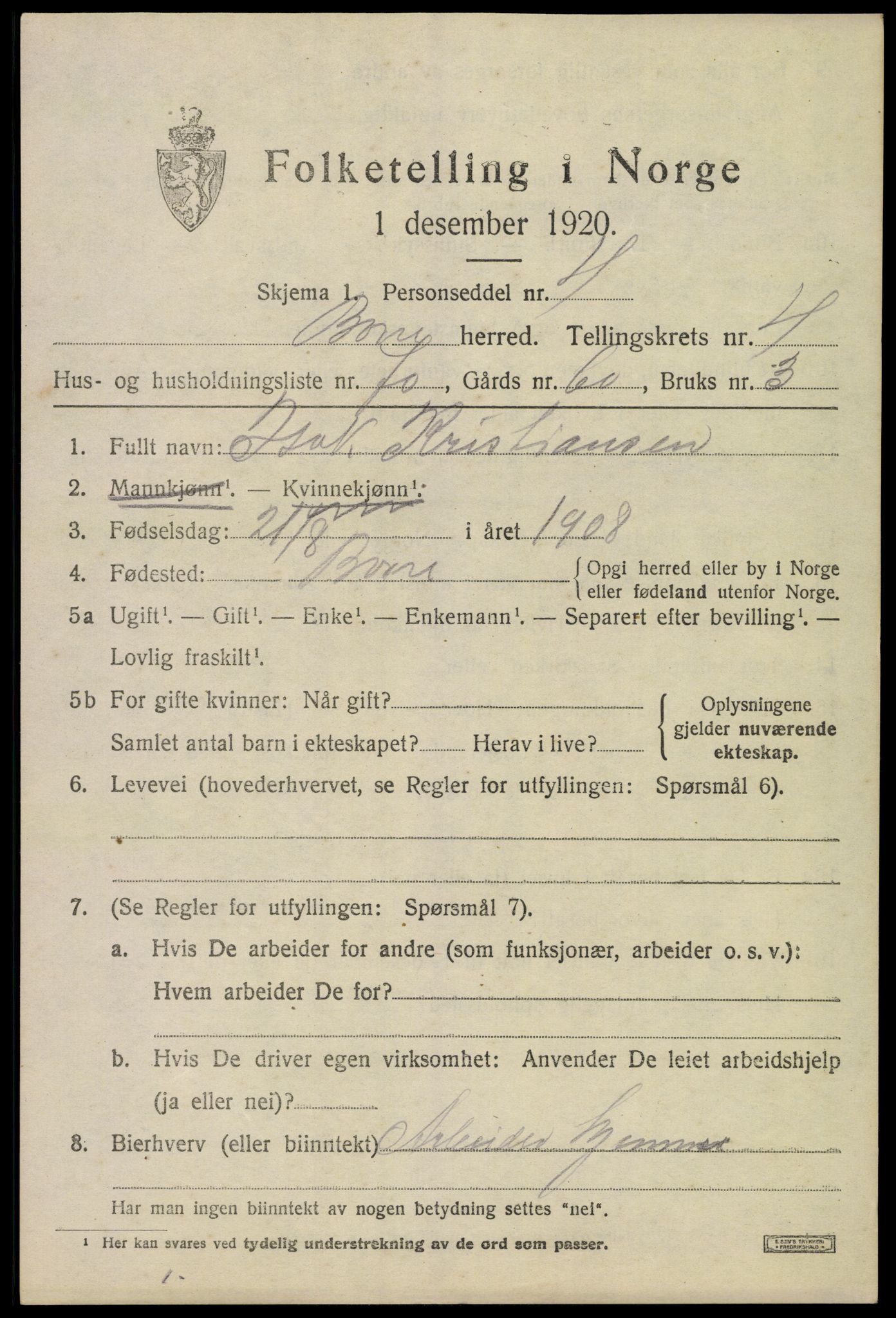 SAKO, 1920 census for Borre, 1920, p. 6928