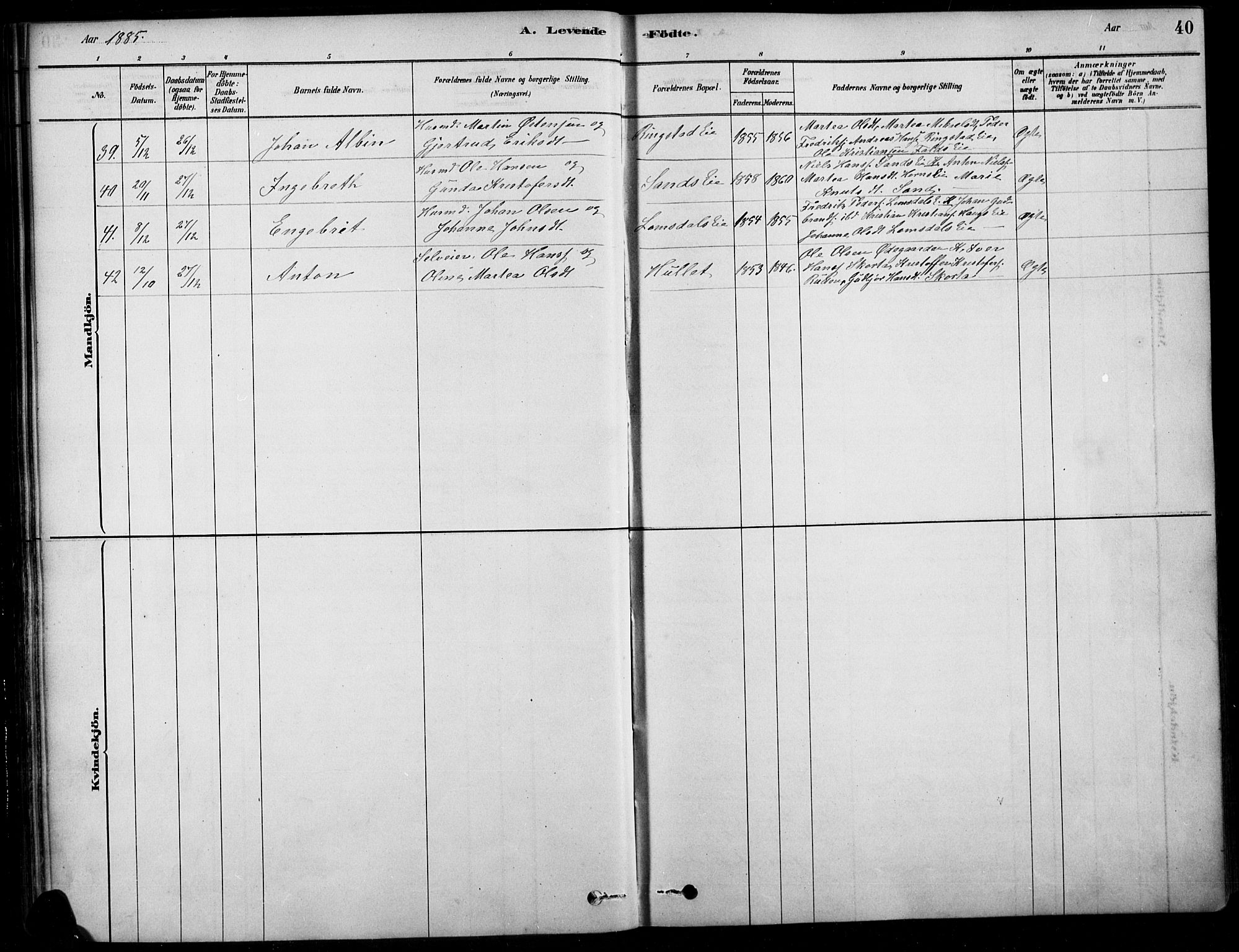 Søndre Land prestekontor, SAH/PREST-122/K/L0003: Parish register (official) no. 3, 1878-1894, p. 40