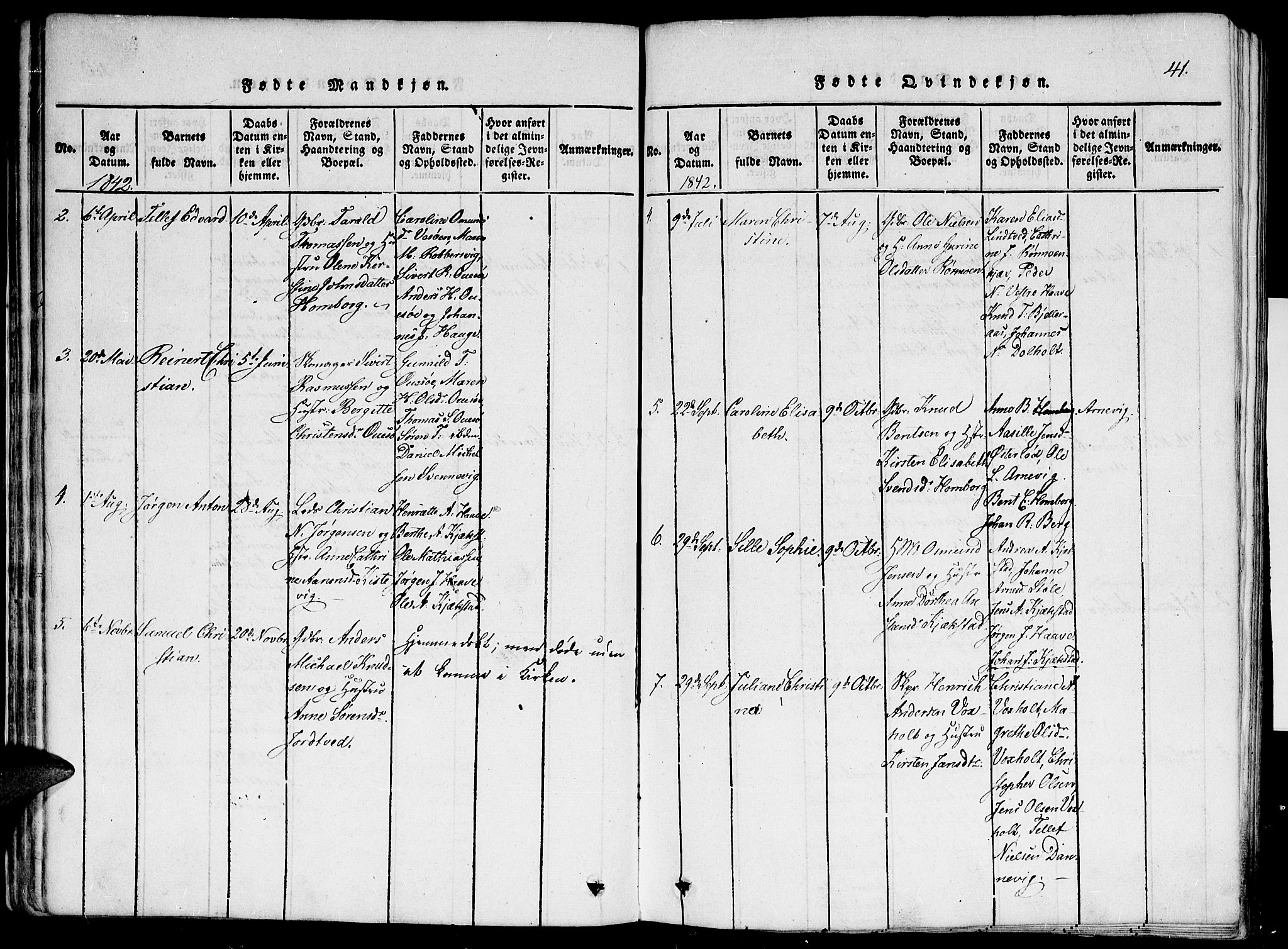 Hommedal sokneprestkontor, SAK/1111-0023/F/Fa/Faa/L0001: Parish register (official) no. A 1, 1816-1860, p. 41