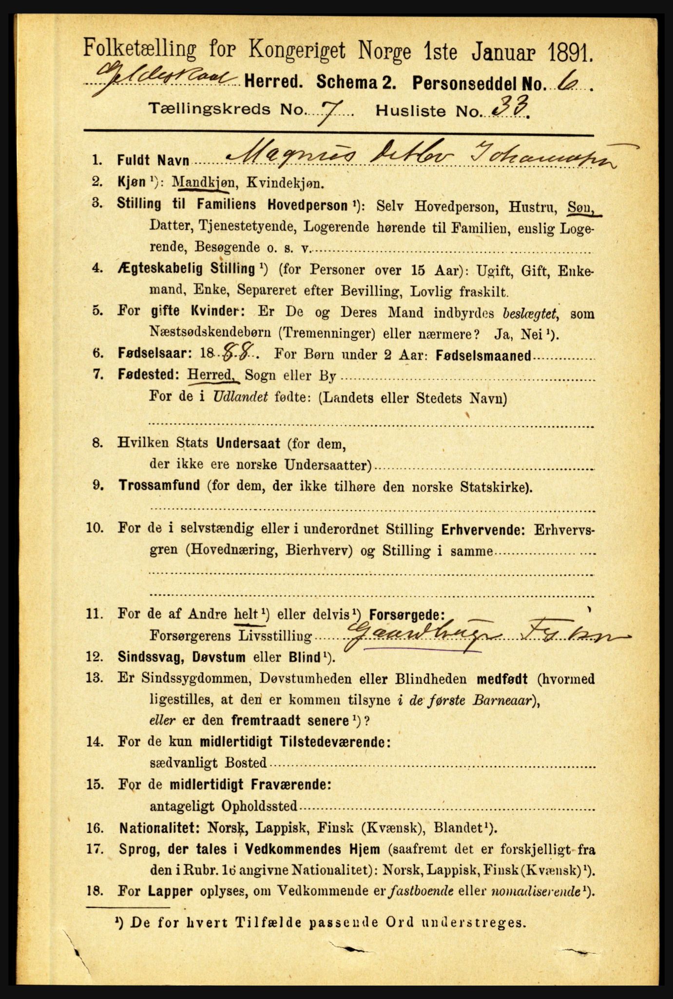 RA, 1891 census for 1838 Gildeskål, 1891, p. 2413