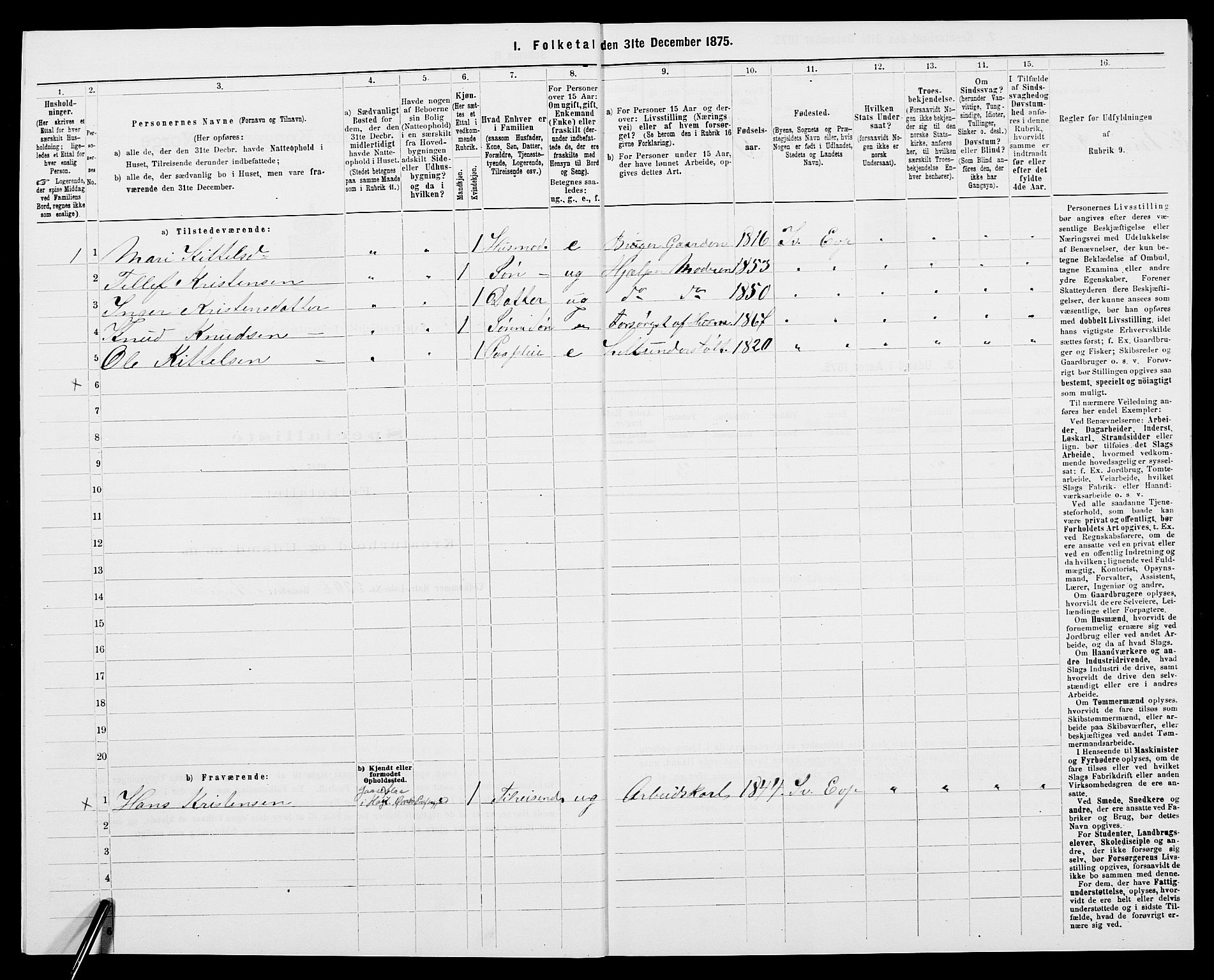 SAK, 1875 census for 0934P Evje, 1875, p. 751
