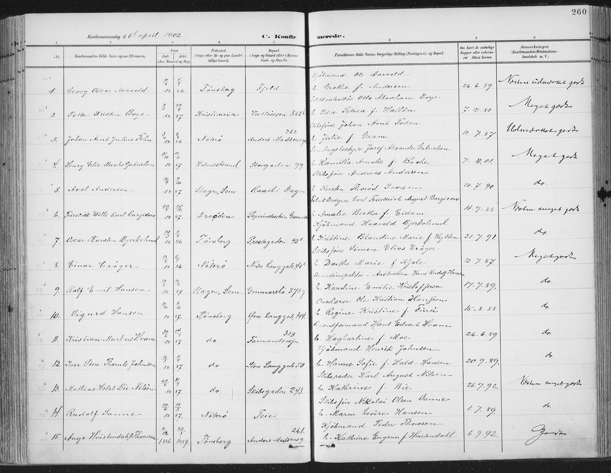Tønsberg kirkebøker, SAKO/A-330/F/Fa/L0014: Parish register (official) no. I 14, 1900-1913, p. 260